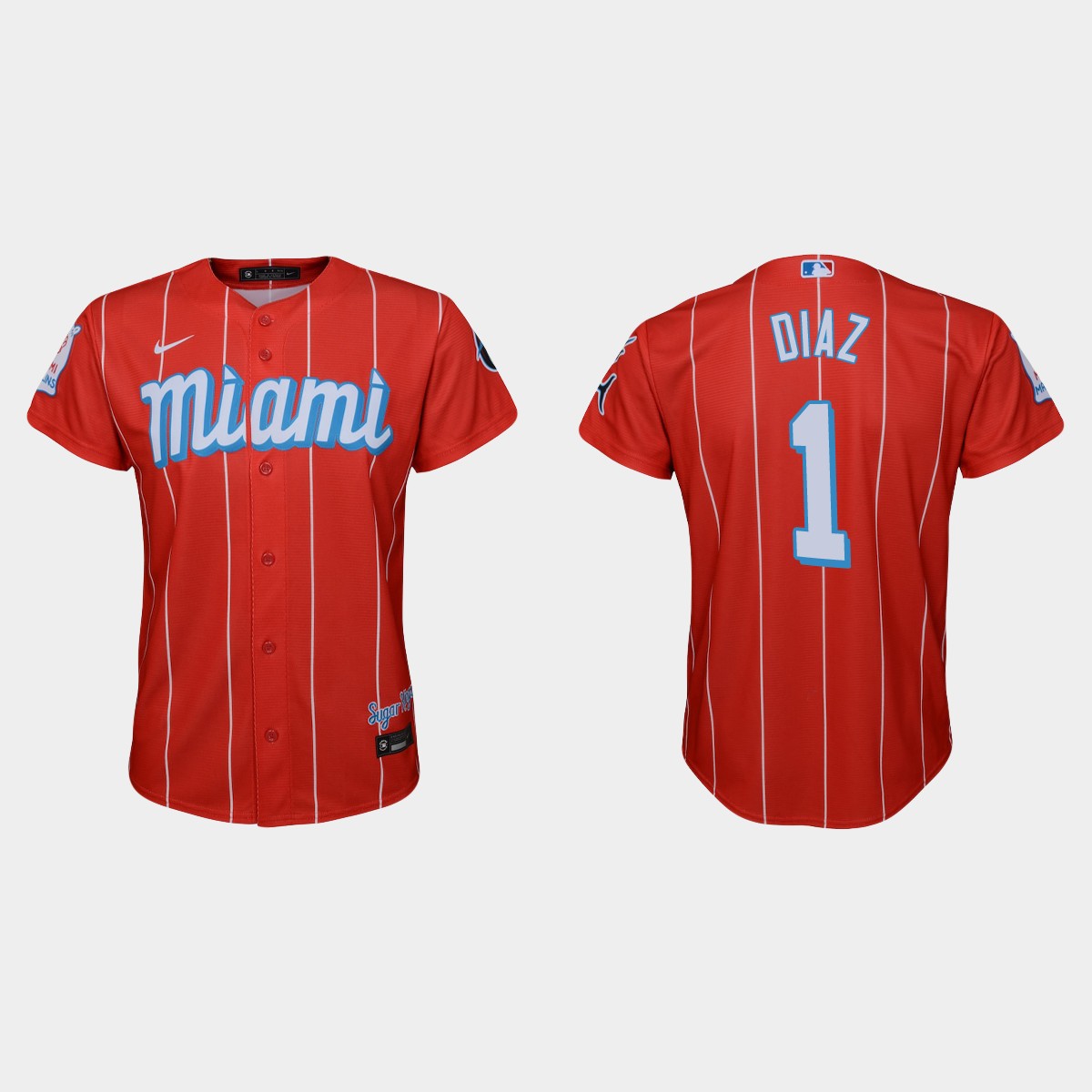 Personalized Miami Marlins #1 Isan Diaz Youth 2021 City Connect Authentic MLB Jersey Red