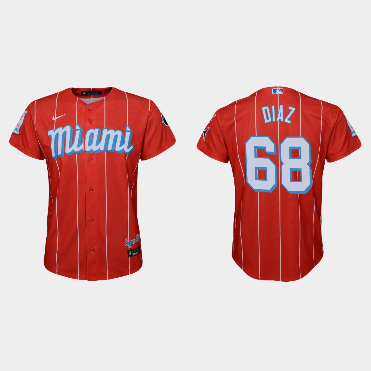 Personalized Miami Marlins #68 Lewin Diaz Youth 2021 City Connect Authentic MLB Jersey Red