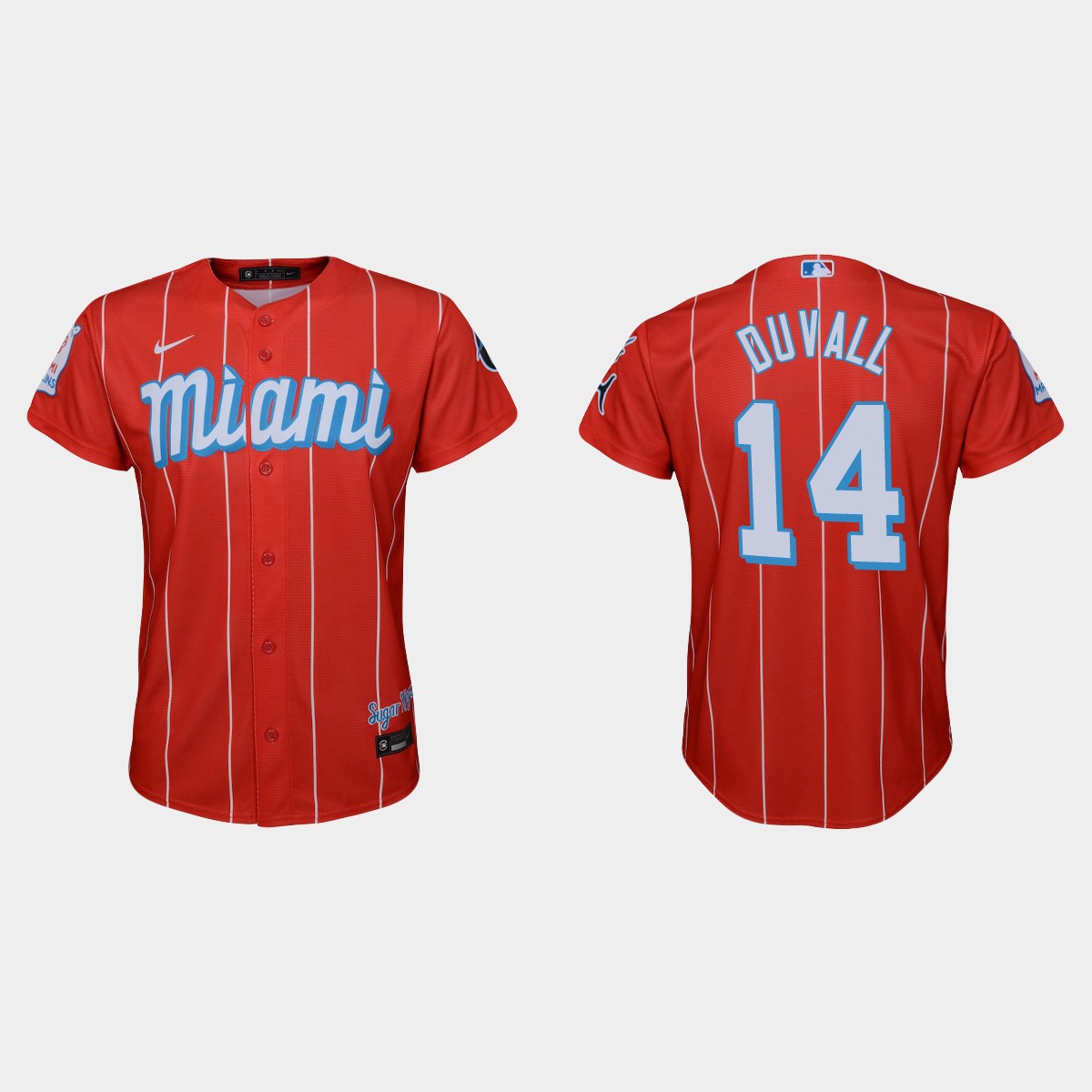 Personalized Miami Marlins #14 Adam Duvall Youth 2021 City Connect Authentic MLB Jersey Red