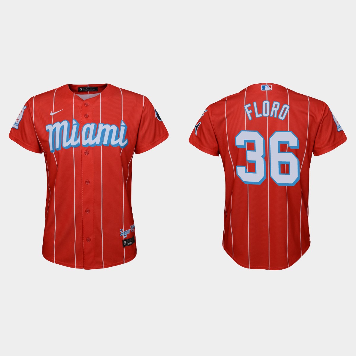 Personalized Miami Marlins #36 Dylan Floro Youth 2021 City Connect Authentic MLB Jersey Red