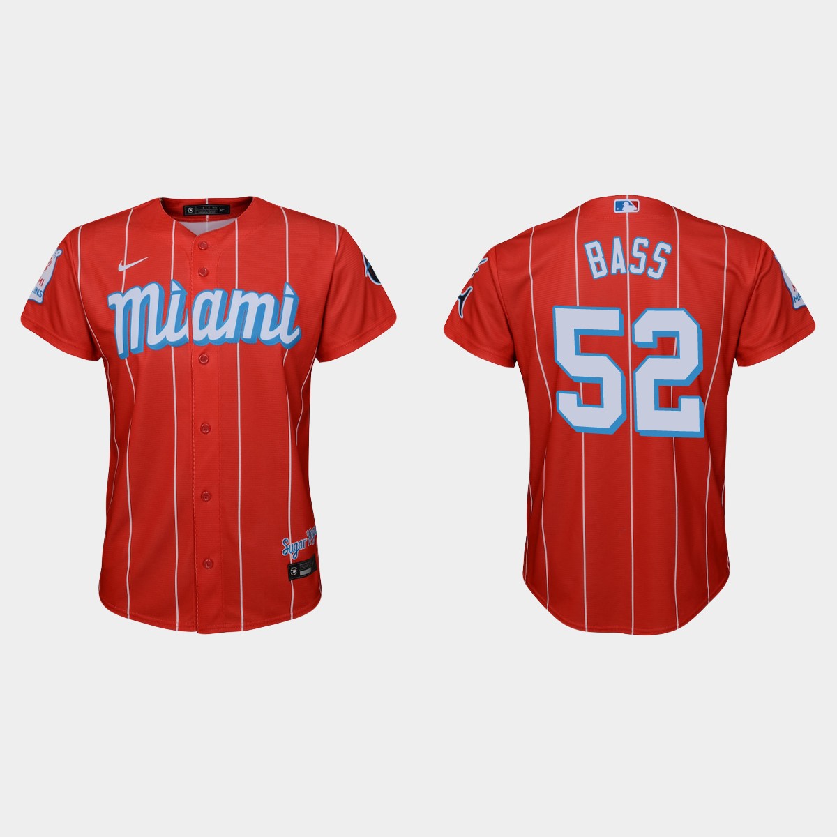 Personalized Miami Marlins #52 Anthony Bass Youth 2021 City Connect Authentic MLB Jersey Red