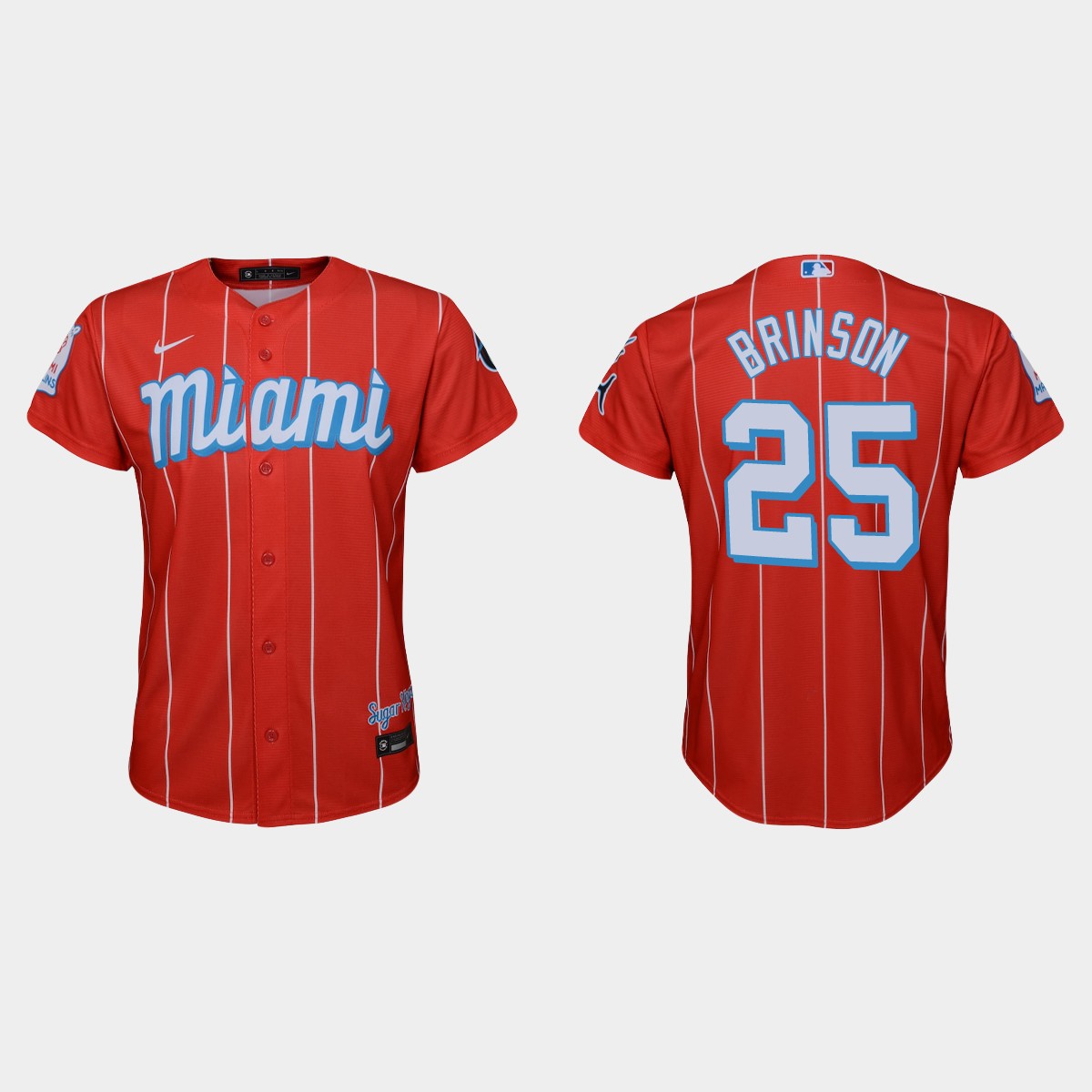 Personalized Miami Marlins #25 Lewis Brinson Youth 2021 City Connect Authentic MLB Jersey Red