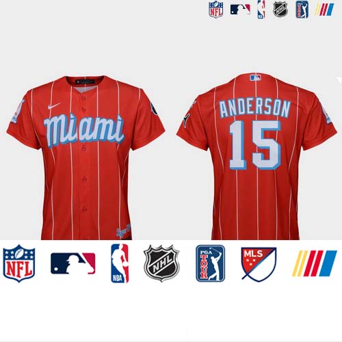 Personalized Miami Marlins #15 Brian Anderson Youth 2021 City Connect Authentic MLB Jersey Red