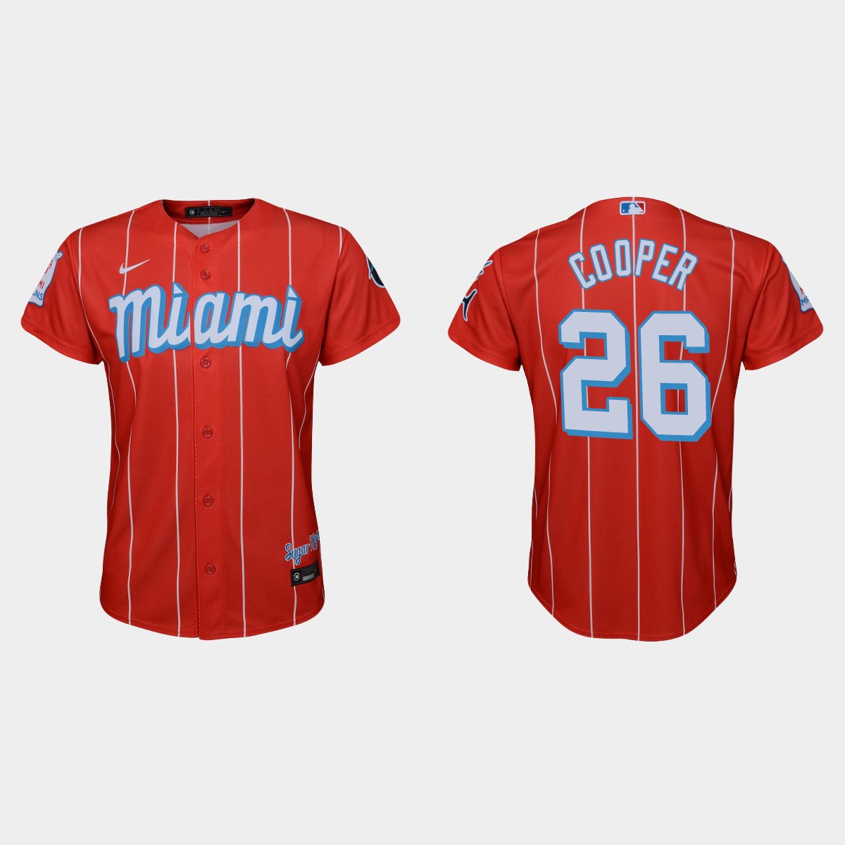 Personalized Miami Marlins #26 Garrett Cooper Youth 2021 City Connect Authentic MLB Jersey Red