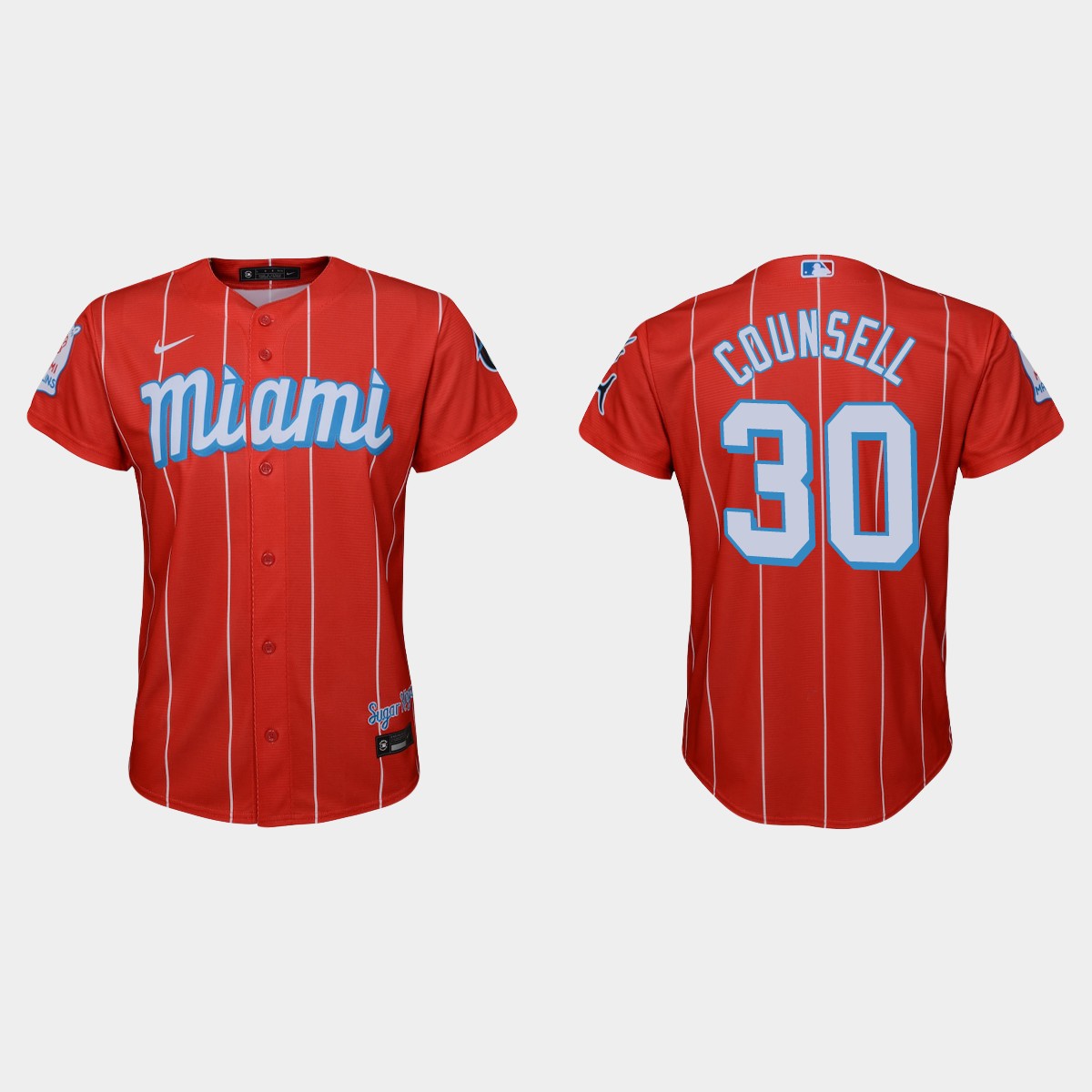 Personalized Miami Marlins #30 Craig Counsell Youth 2021 City Connect Authentic MLB Jersey Red