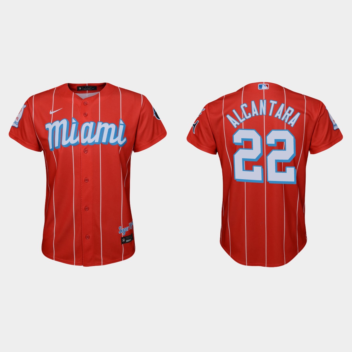 Personalized Miami Marlins #22 Sandy Alcantara Youth 2021 City Connect Authentic MLB Jersey Red