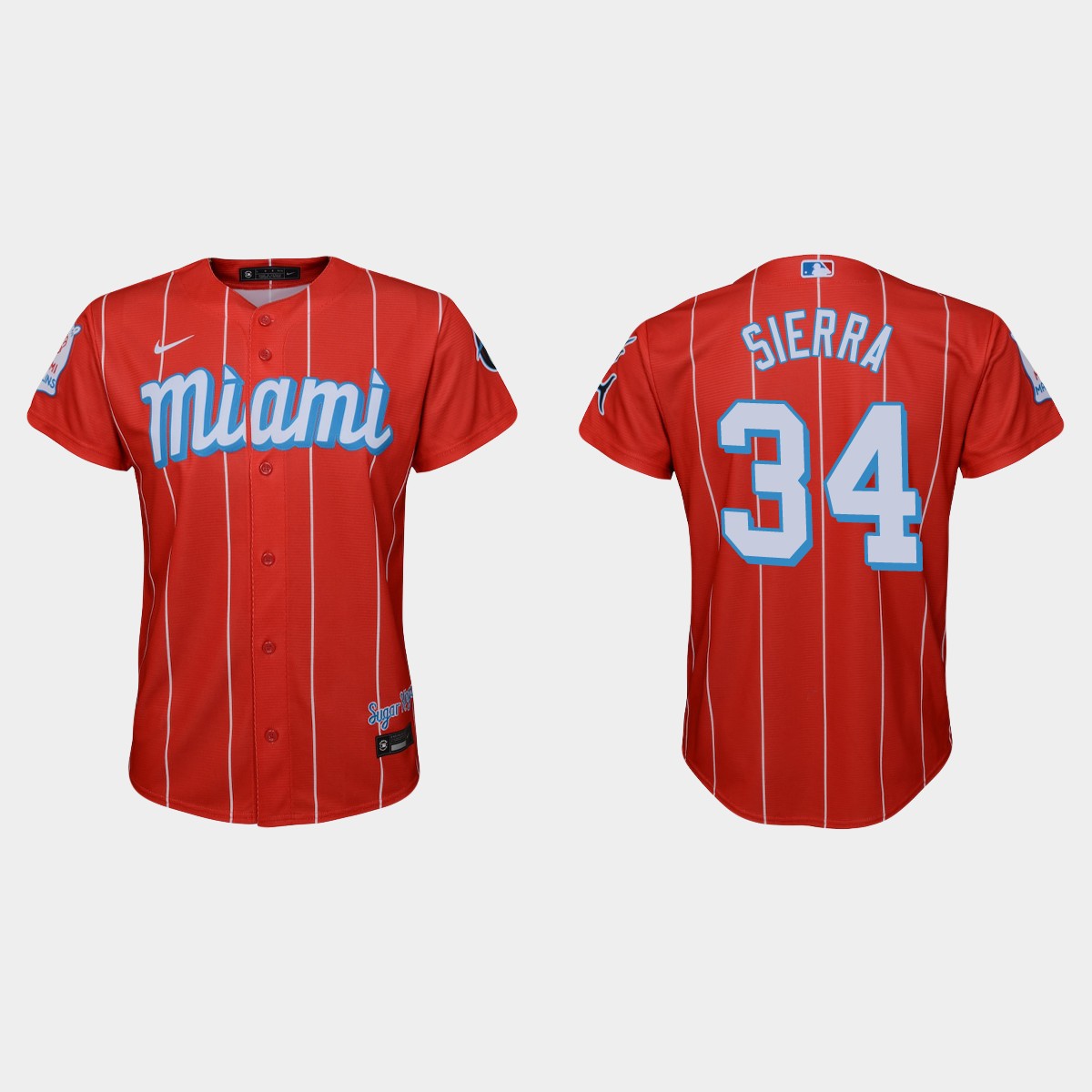 Personalized Miami Marlins #34 Magneuris Sierra Youth 2021 City Connect Authentic MLB Jersey Red