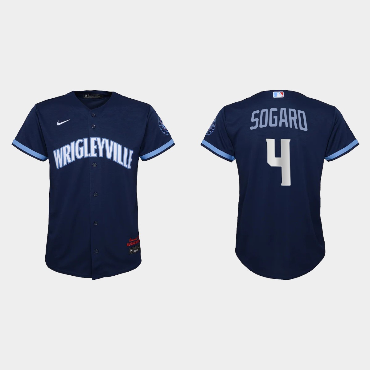 Personalized Chicago Cubs #4 Eric Sogard Youth 2021 City Connect Navy MLB Jersey