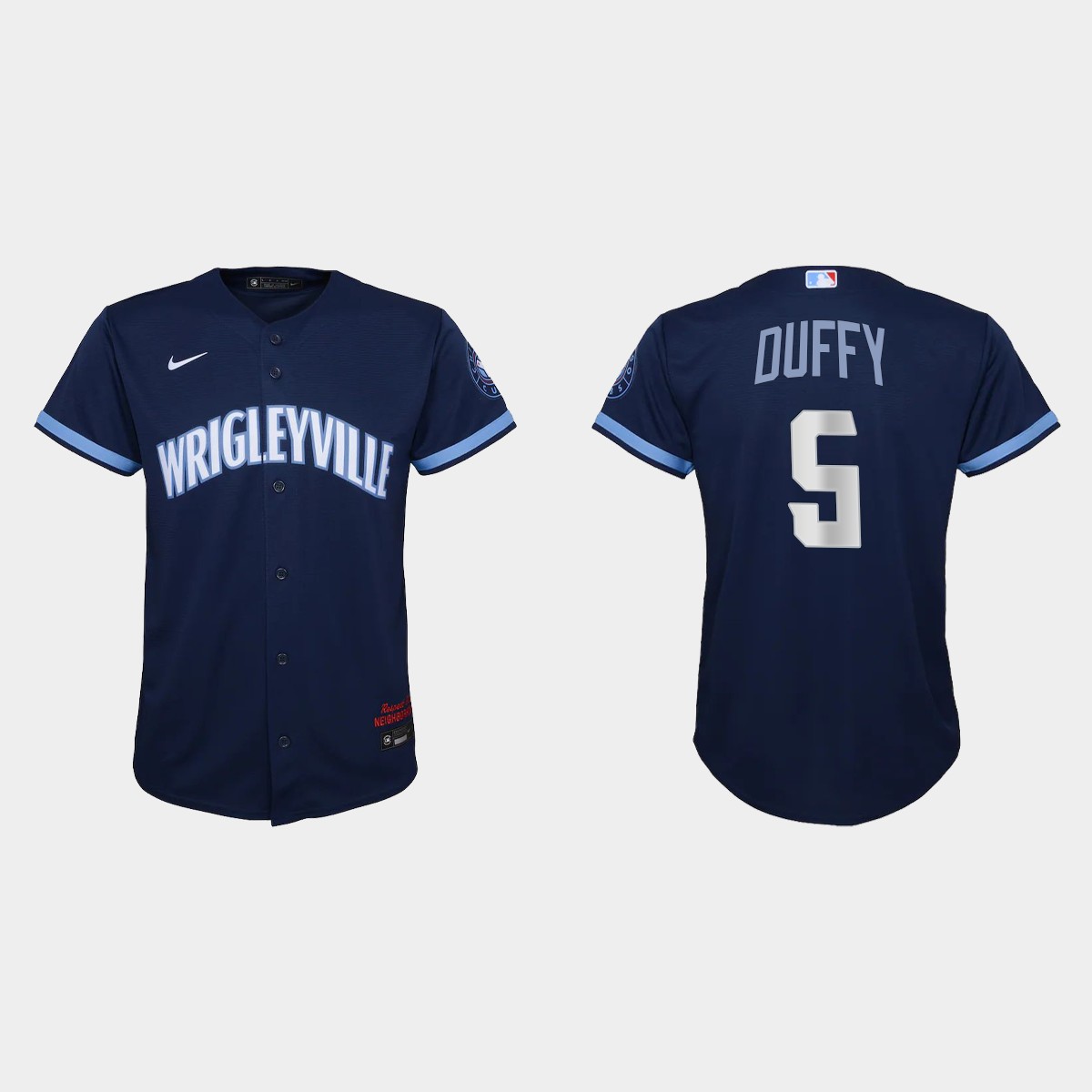 Personalized Chicago Cubs #5 Matt Duffy Youth 2021 City Connect Navy MLB Jersey