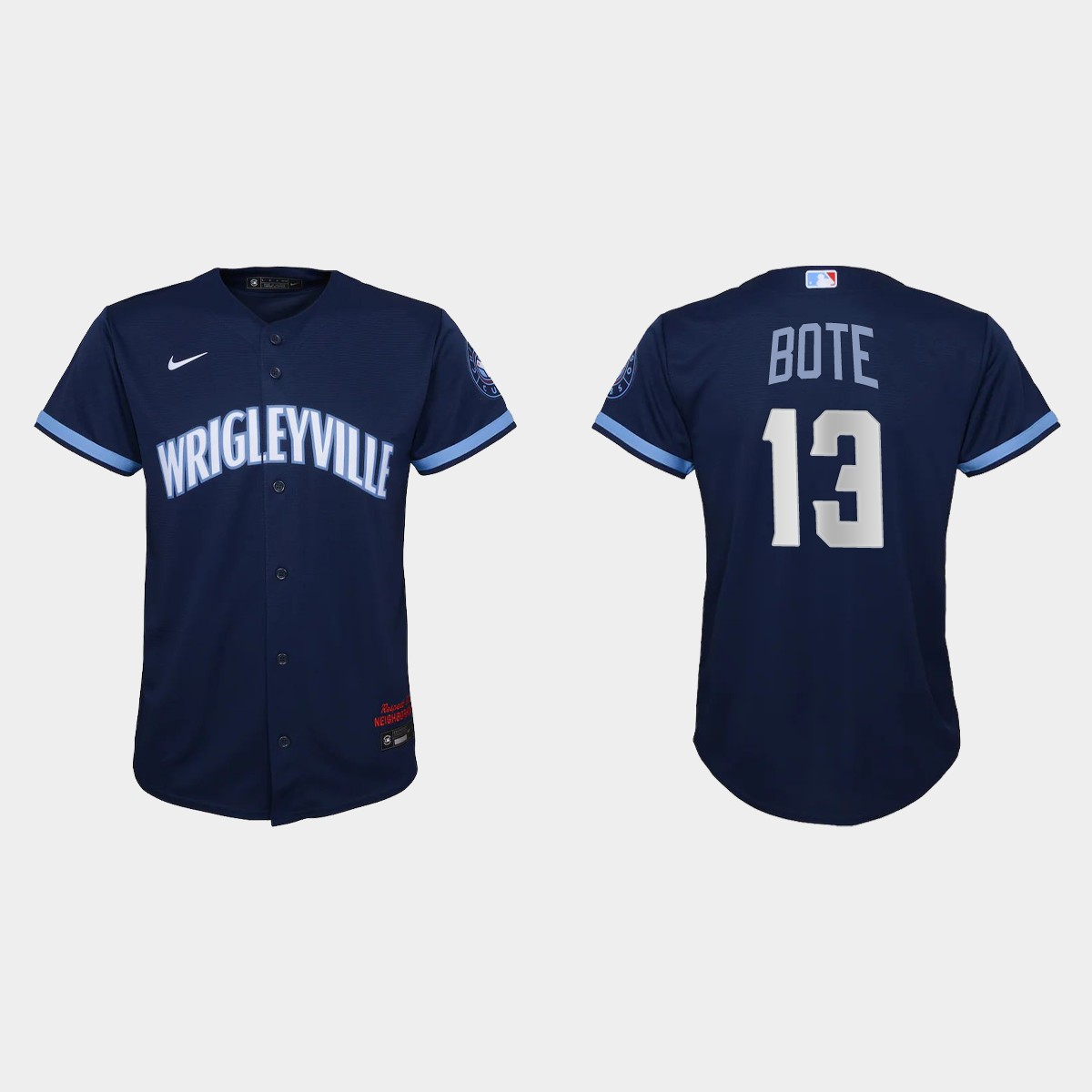 Personalized Chicago Cubs #13 David Bote Youth 2021 City Connect Navy MLB Jersey