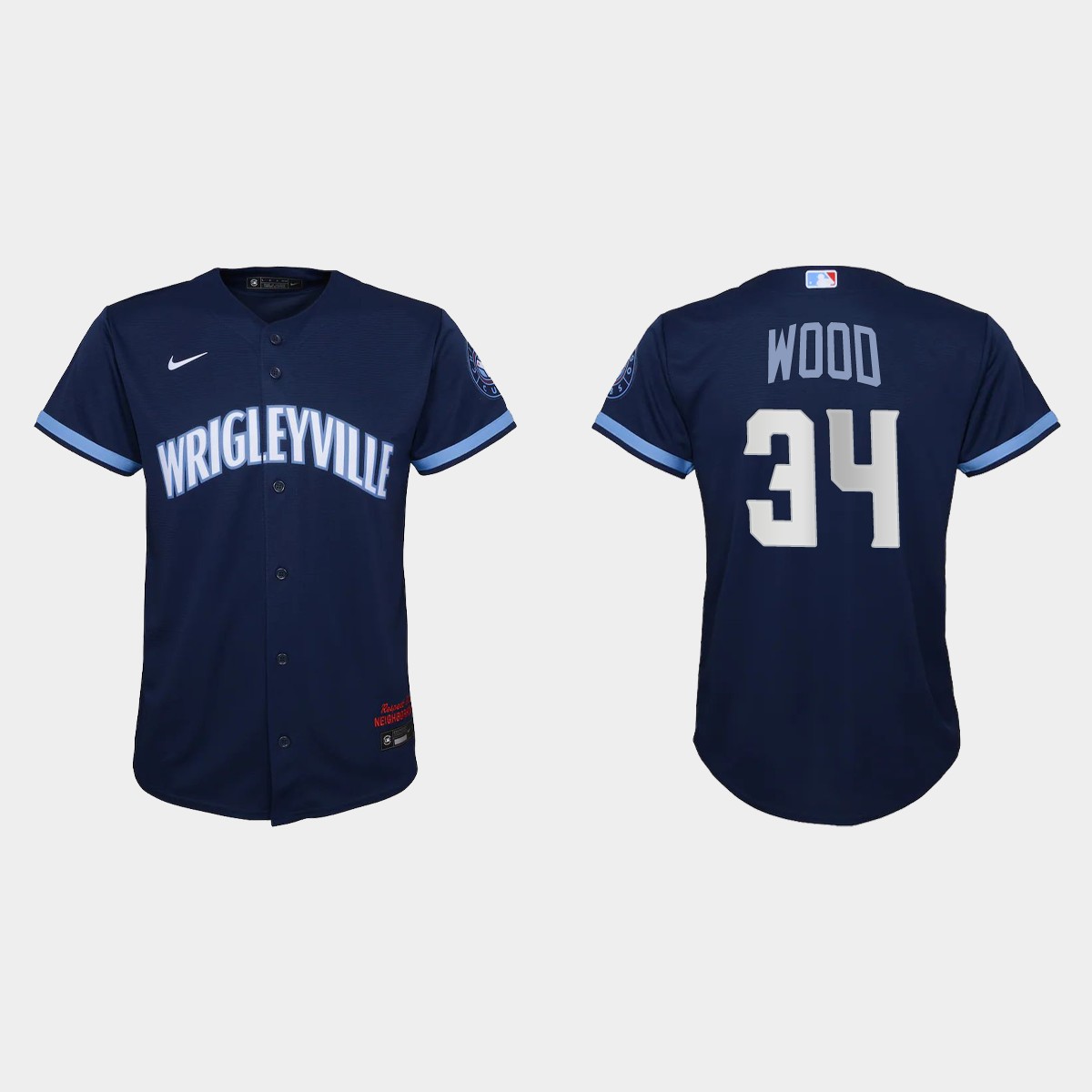 Personalized Chicago Cubs #34 Kerry Wood Youth 2021 City Connect Navy MLB Jersey