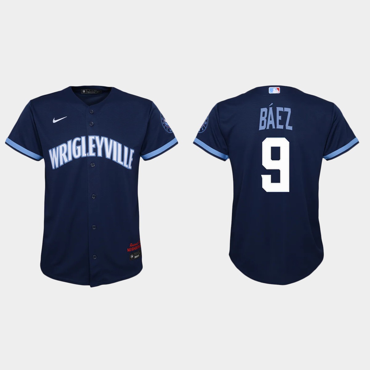 Personalized Chicago Cubs #9 Javier Baez Youth 2021 City Connect Navy MLB Jersey