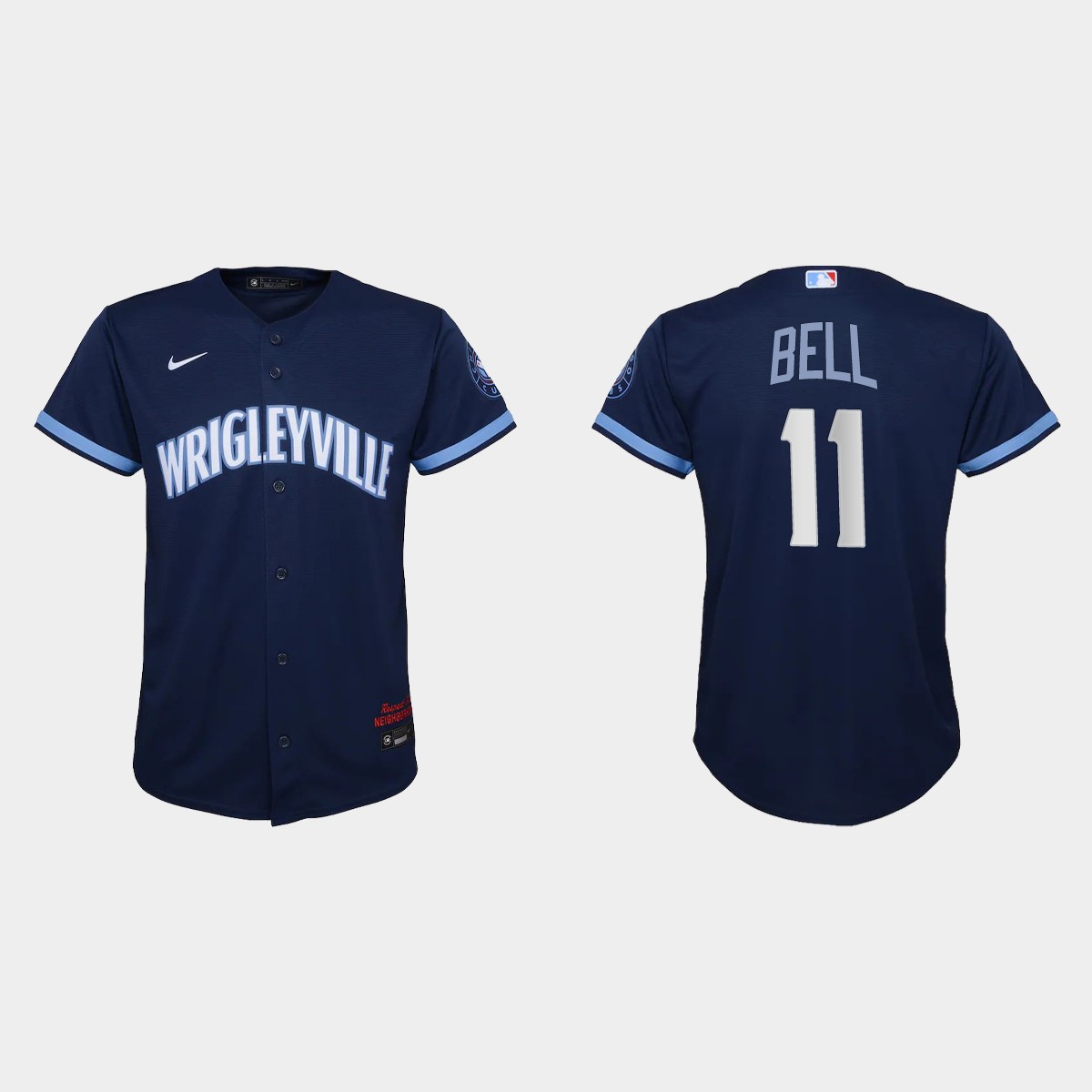 Personalized Chicago Cubs #11 George Bell Youth 2021 City Connect Navy MLB Jersey