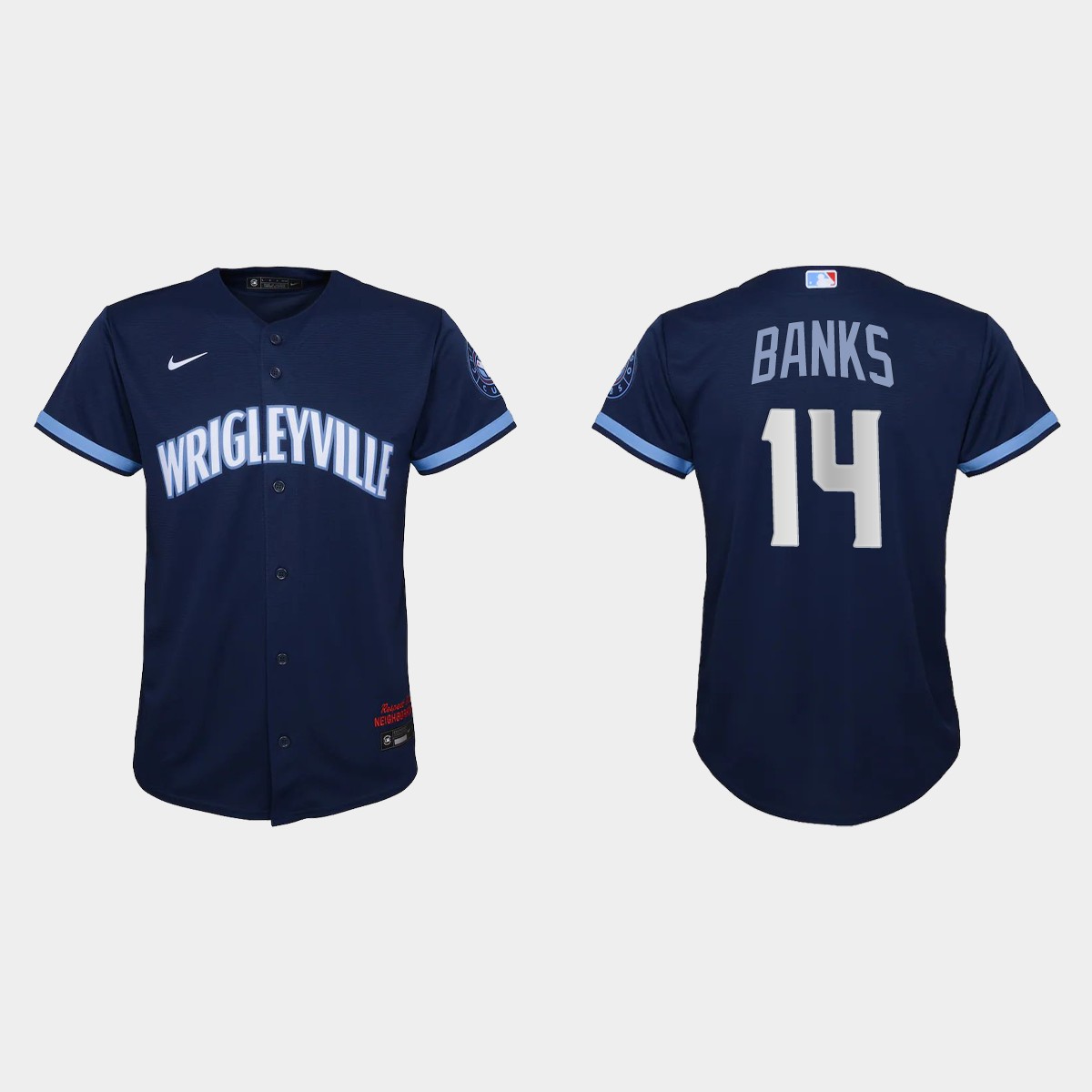 Personalized Chicago Cubs #14 Ernie Banks Youth 2021 City Connect Navy MLB Jersey