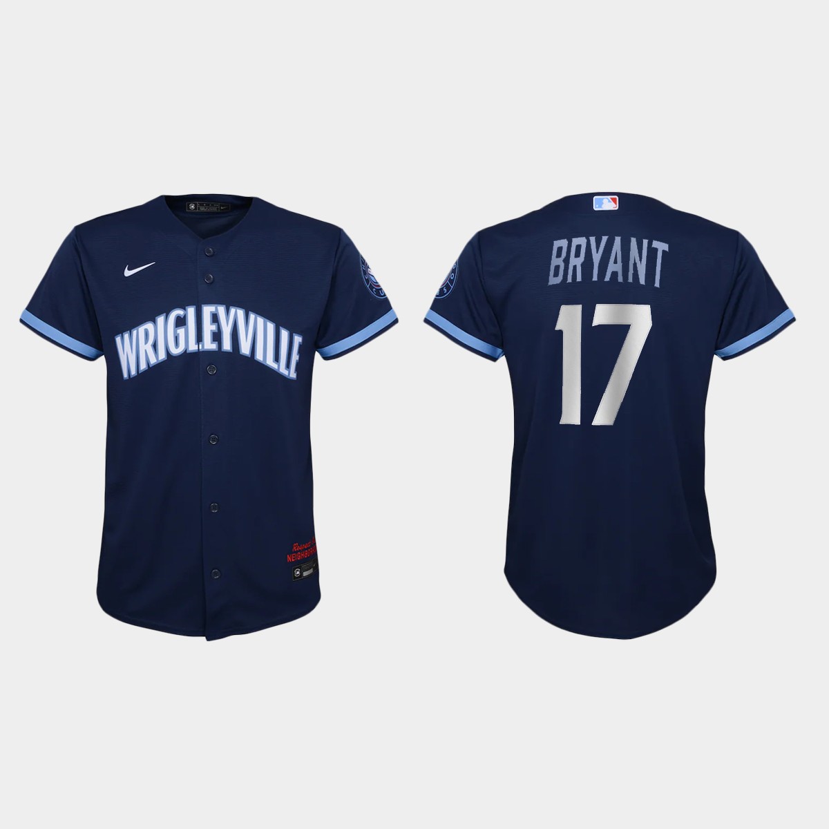 Personalized Chicago Cubs #17 Kris Bryant Youth 2021 City Connect Navy MLB Jersey