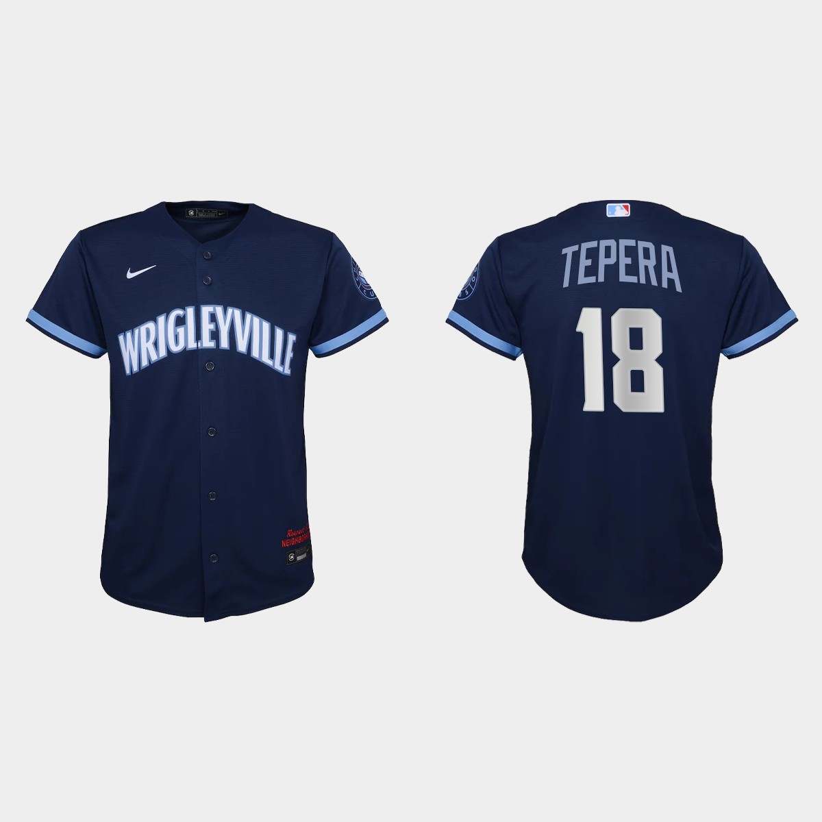Personalized Chicago Cubs #18 Ryan Tepera Youth 2021 City Connect Navy MLB Jersey