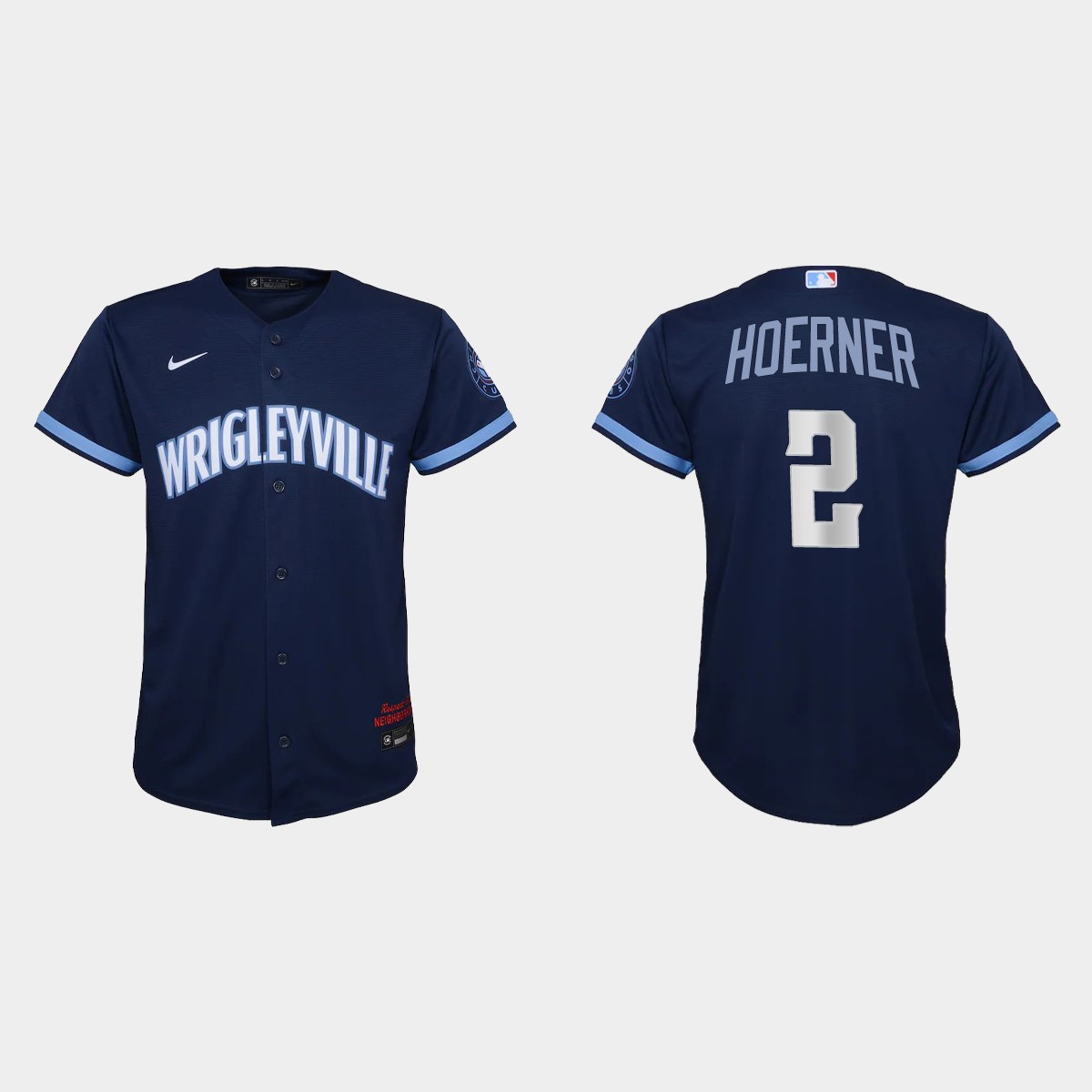 Personalized Chicago Cubs #2 Nico Hoerner Youth 2021 City Connect Navy MLB Jersey