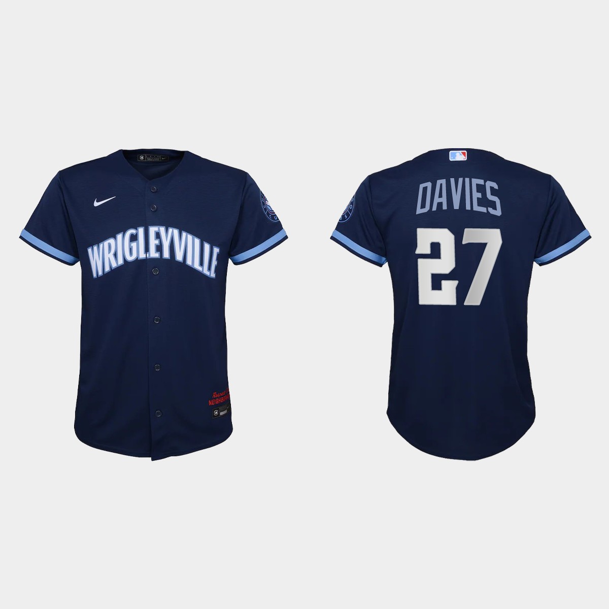 Personalized Chicago Cubs #27 Zach Davies Youth 2021 City Connect Navy MLB Jersey
