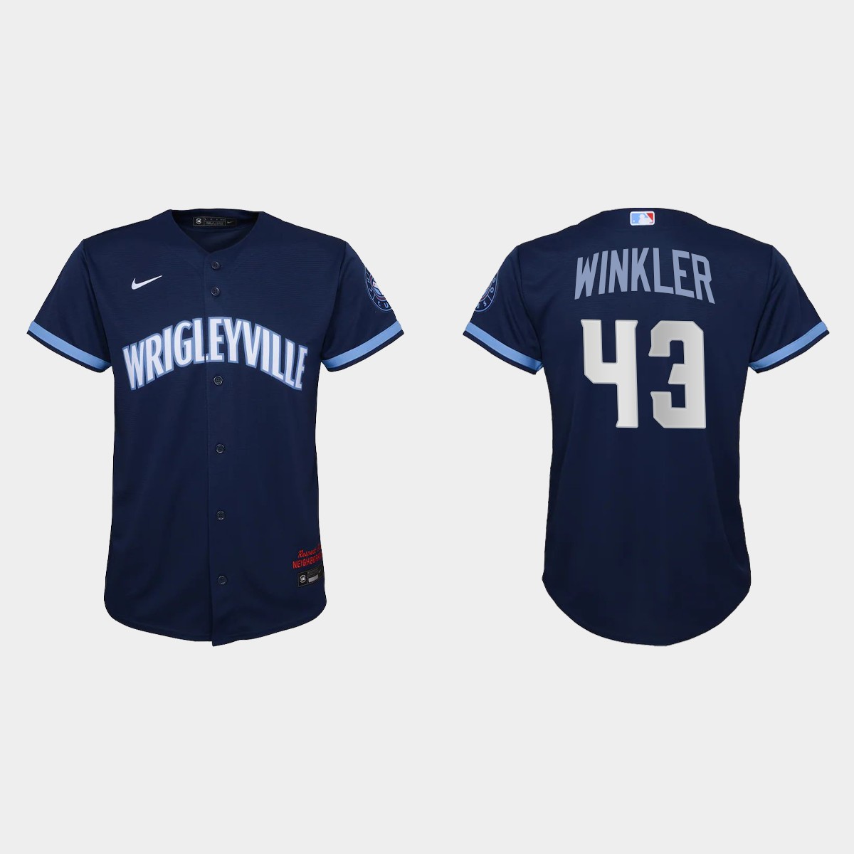 Personalized Chicago Cubs #43 Dan Winkler Youth 2021 City Connect Navy MLB Jersey