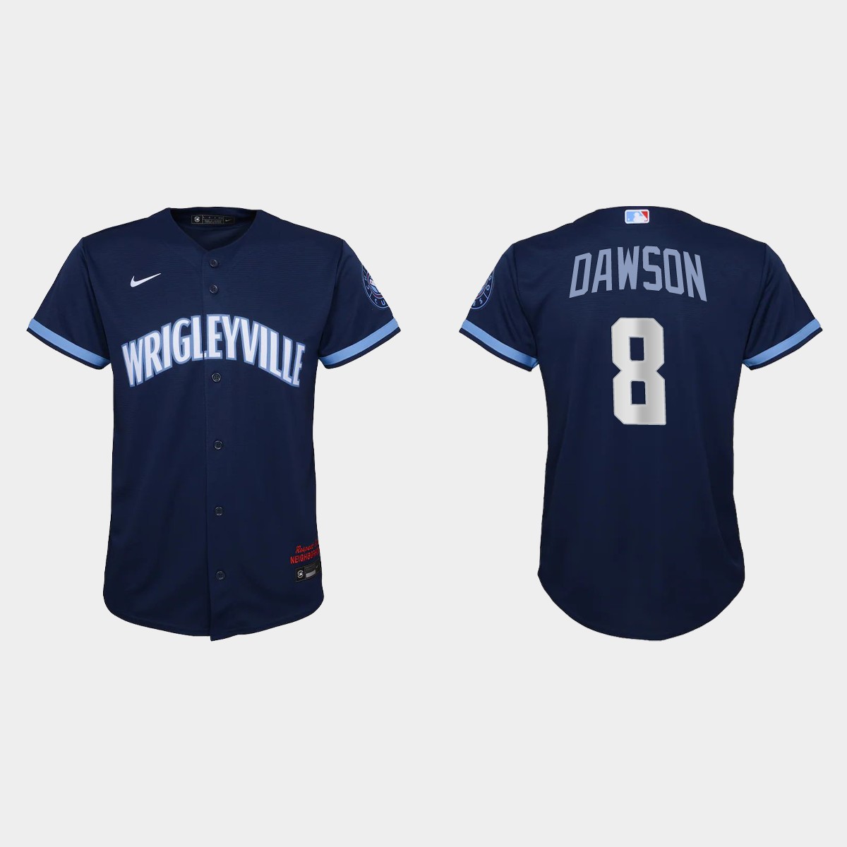 Personalized Chicago Cubs #8 Andre Dawson Youth 2021 City Connect Navy MLB Jersey