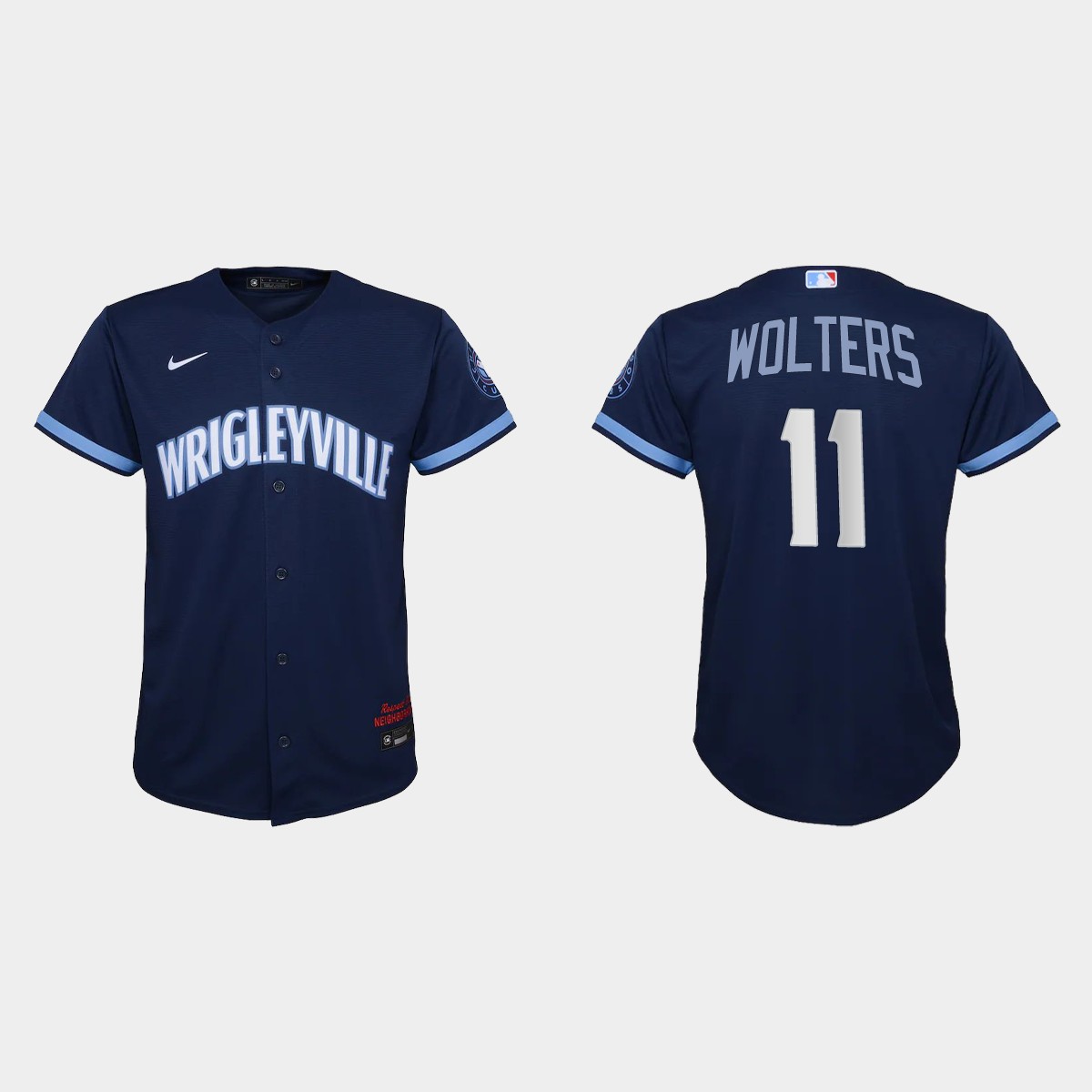 Personalized Chicago Cubs #11 Tony Wolters Youth 2021 City Connect Navy MLB Jersey