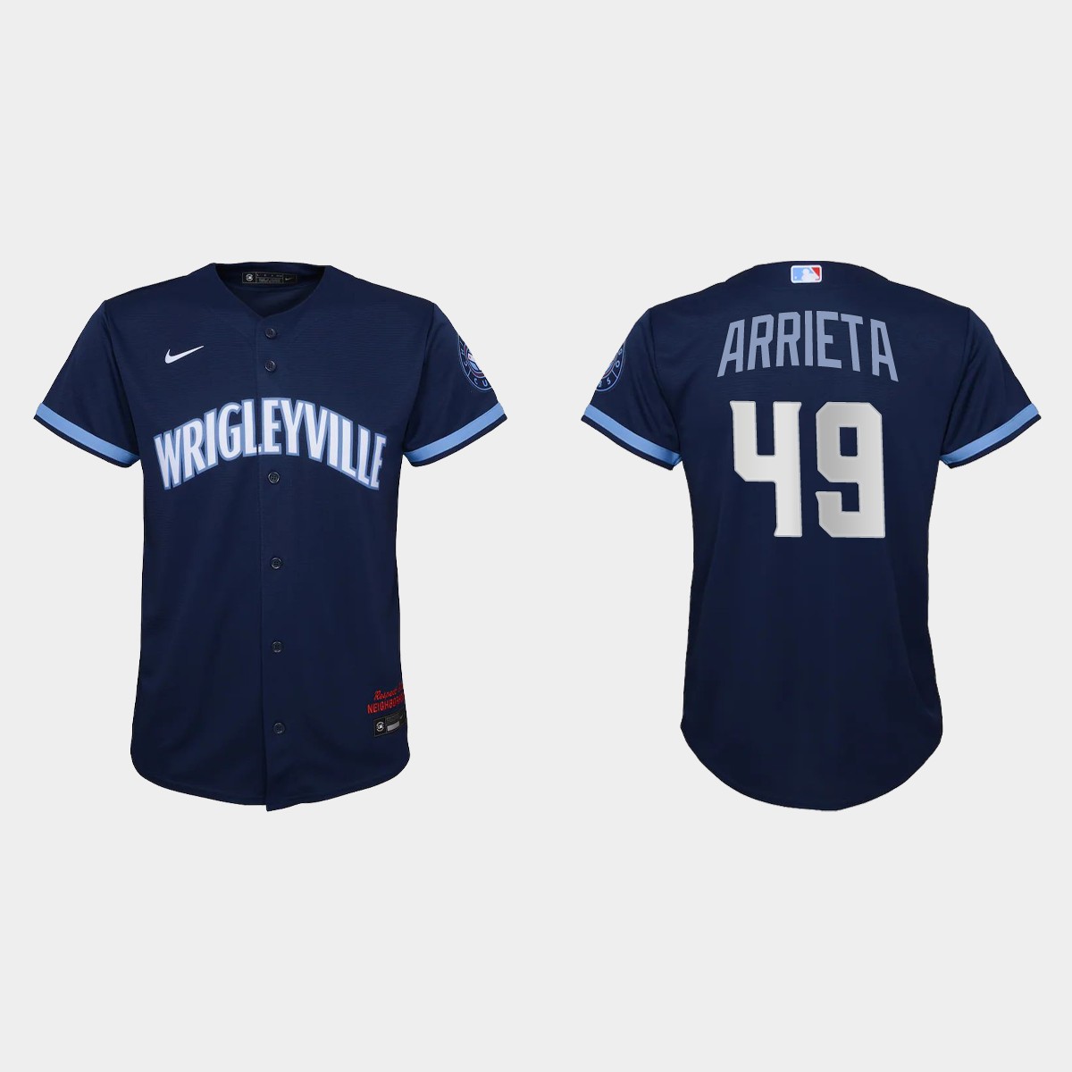 Personalized Chicago Cubs #49 Jake Arrieta Youth 2021 City Connect Navy MLB Jersey