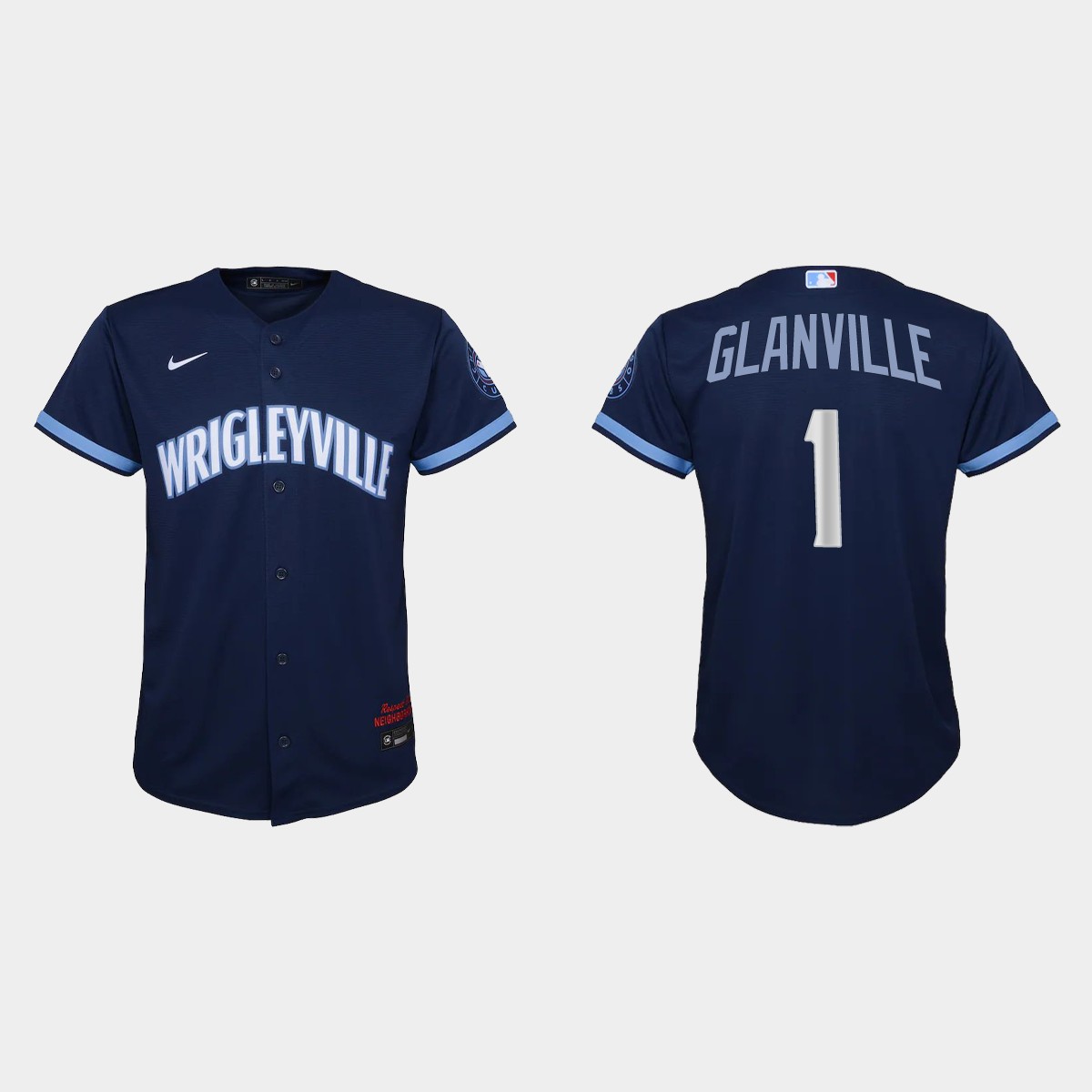 Personalized Chicago Cubs #1 Doug Glanville Youth 2021 City Connect Navy MLB Jersey