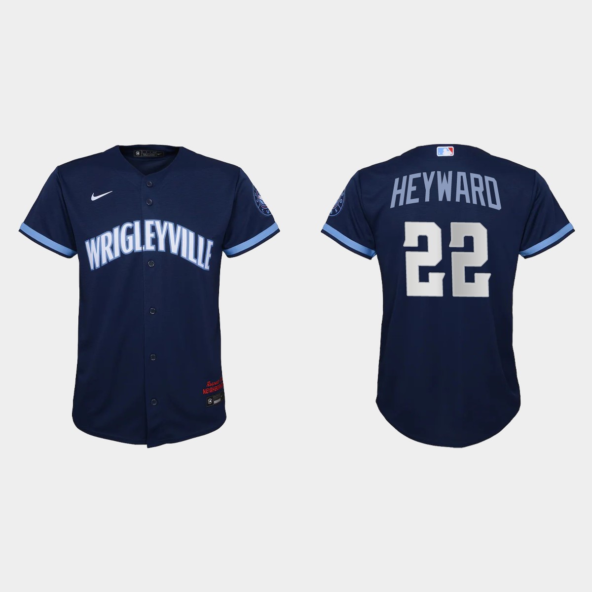 Personalized Chicago Cubs #22 Jason Heyward Youth 2021 City Connect Navy MLB Jersey