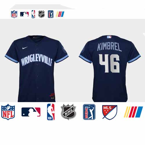 Personalized Chicago Cubs #46 Craig Kimbrel Youth 2021 City Connect Navy MLB Jersey