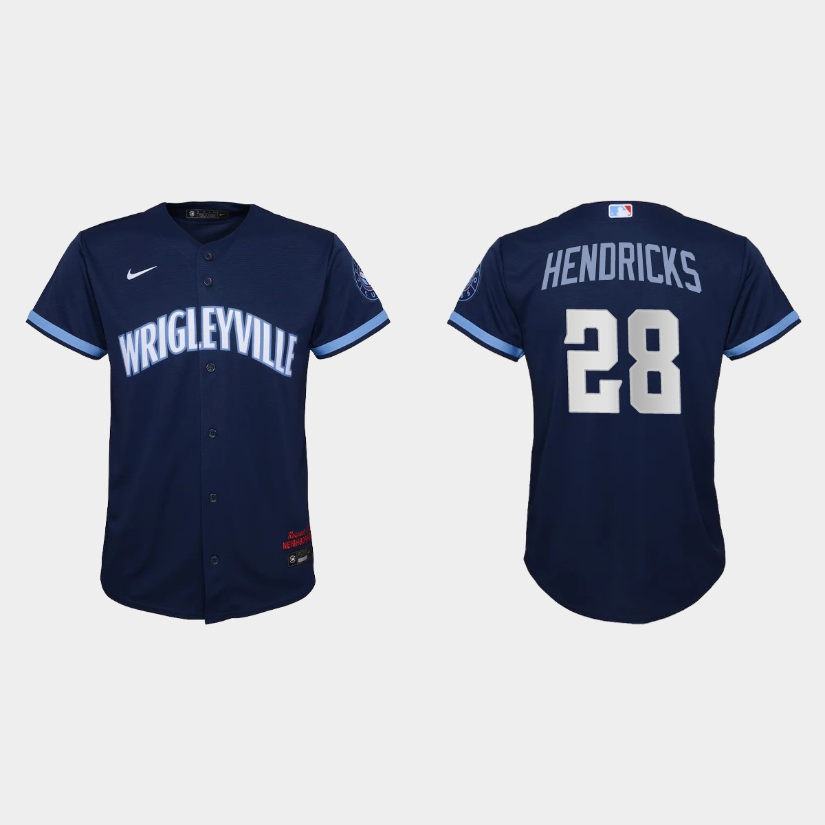 Personalized Chicago Cubs #28 Kyle Hendricks Youth 2021 City Connect Navy MLB Jersey