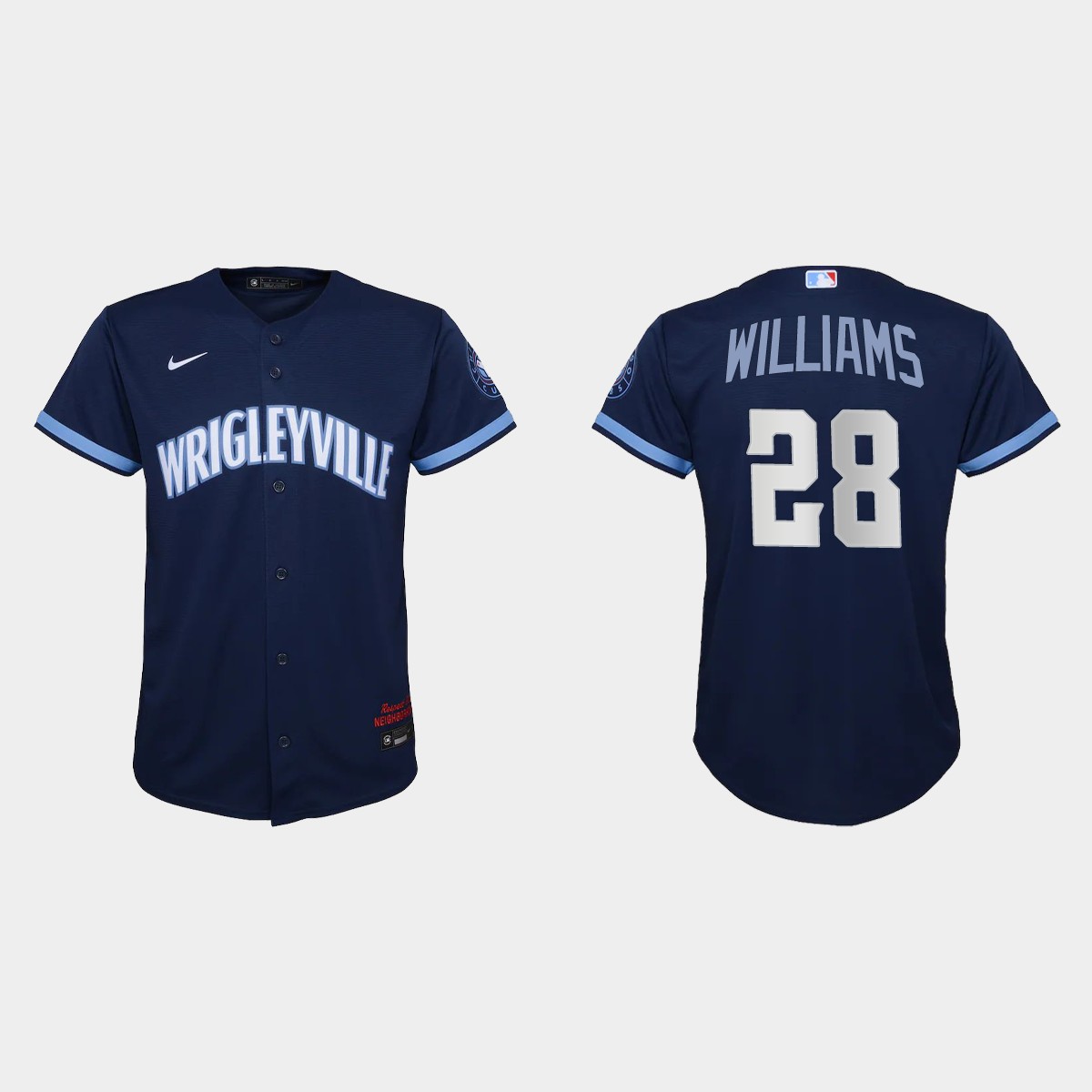 Personalized Chicago Cubs #28 Mitch Williams Youth 2021 City Connect Navy MLB Jersey