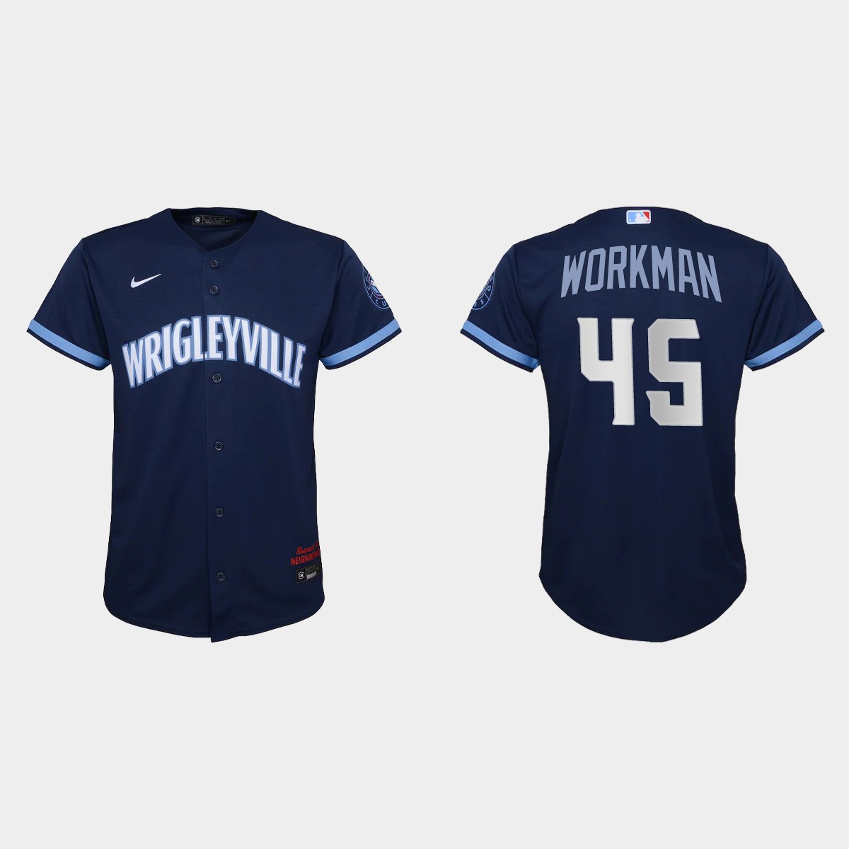 Personalized Chicago Cubs #45 Brandon Workman Youth 2021 City Connect Navy MLB Jersey