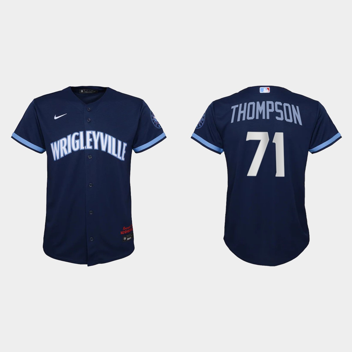Personalized Chicago Cubs #71 Keegan Thompson Youth 2021 City Connect Navy MLB Jersey