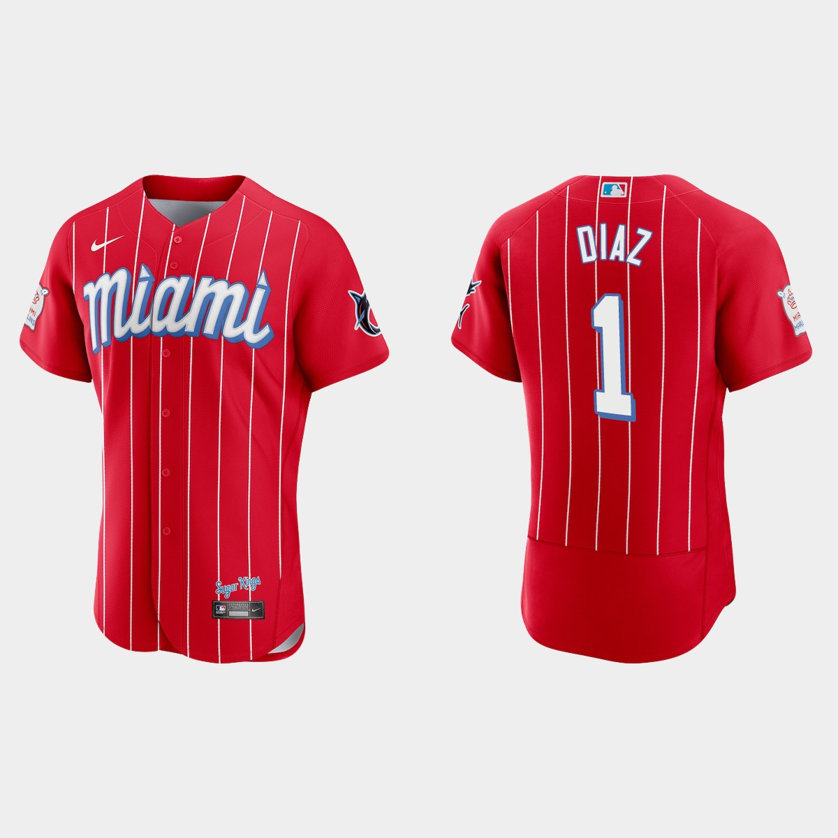 Personalized Miami Marlins #1 Isan Diaz Men’s 2021 City Connect Authentic MLB Jersey Red
