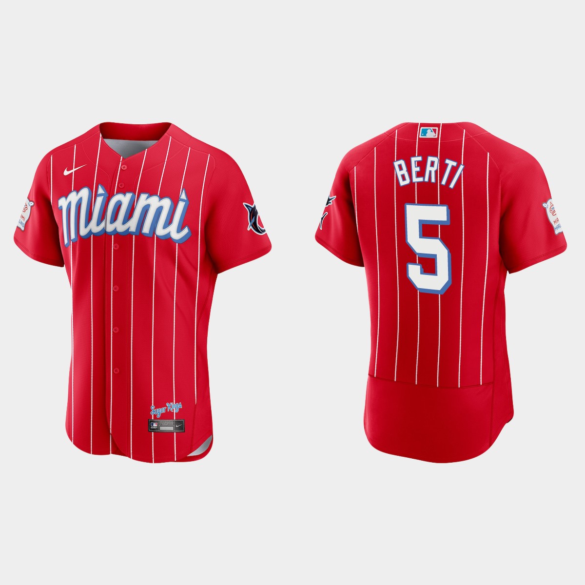 Personalized Miami Marlins #5 Jon Berti Men’s 2021 City Connect Authentic MLB Jersey Red