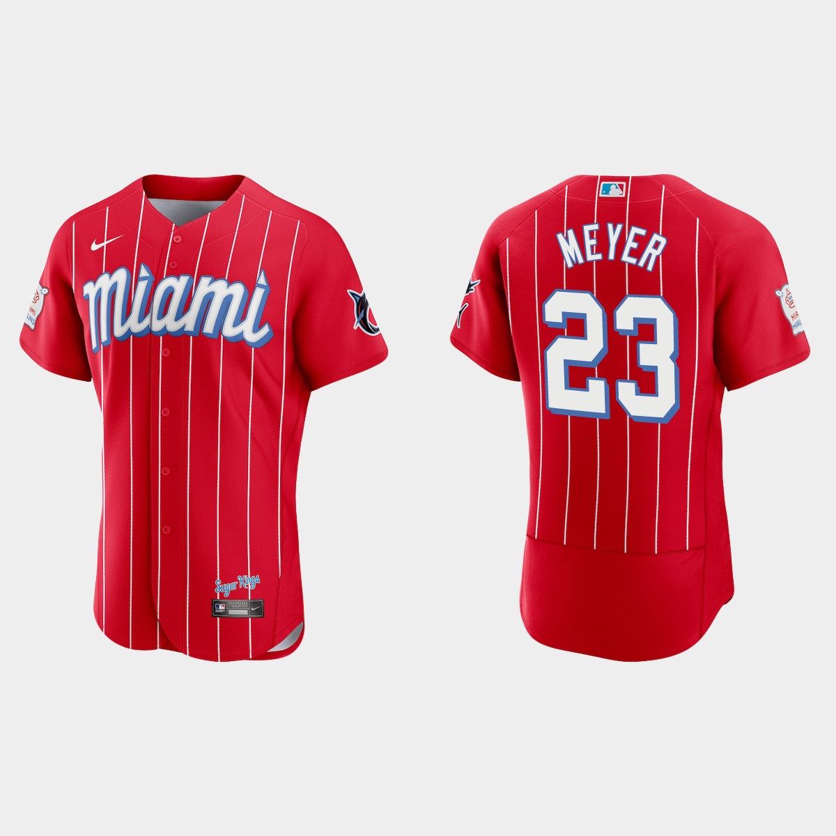 Personalized Miami Marlins #23 Max Meyer Men’s 2021 City Connect Authentic MLB Jersey Red