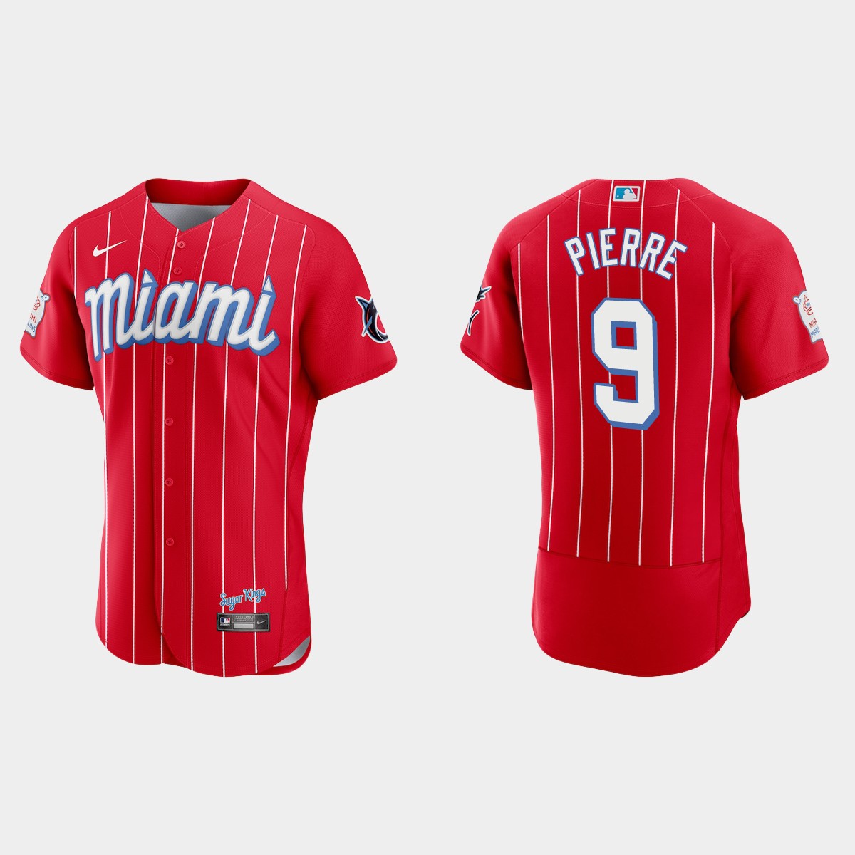 Personalized Miami Marlins #9 Juan Pierre Men’s 2021 City Connect Authentic MLB Jersey Red