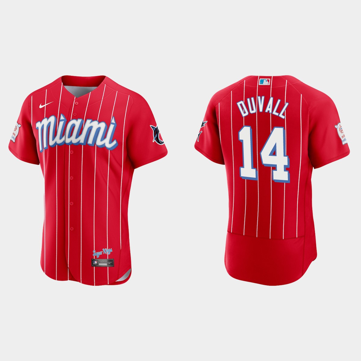 Personalized Miami Marlins #14 Adam Duvall Men’s 2021 City Connect Authentic MLB Jersey Red