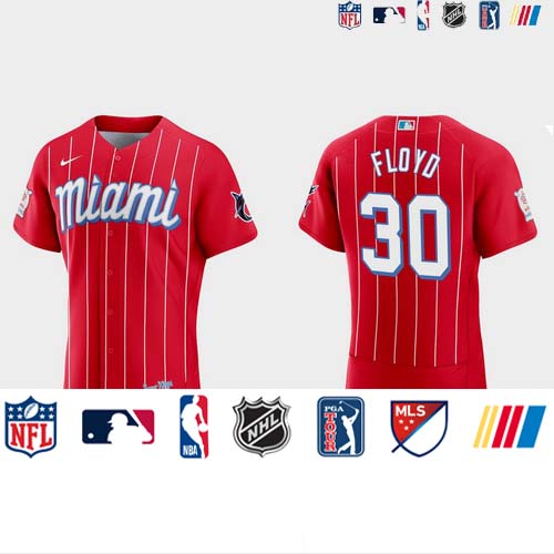 Personalized Miami Marlins #30 Cliff Floyd Men’s 2021 City Connect Authentic MLB Jersey Red