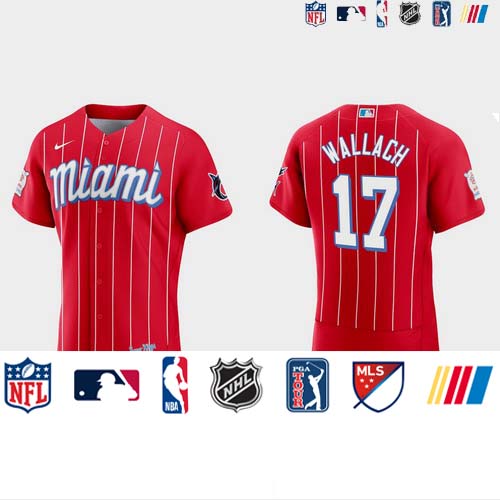 Personalized Miami Marlins #17 Chad Wallach Men’s 2021 City Connect Authentic MLB Jersey Red