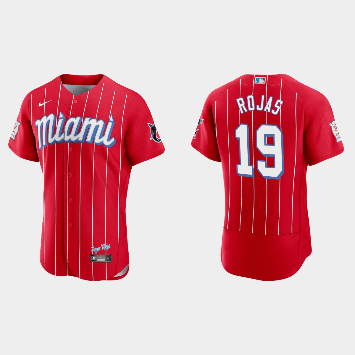 Personalized Miami Marlins #19 Miguel Rojas Men’s 2021 City Connect Authentic MLB Jersey Red