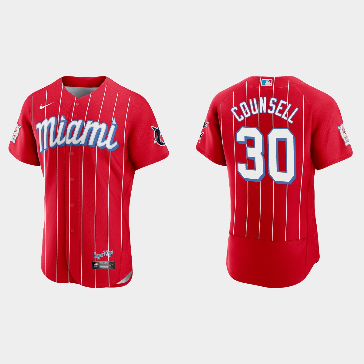 Personalized Miami Marlins #30 Craig Counsell Men’s 2021 City Connect Authentic MLB Jersey Red