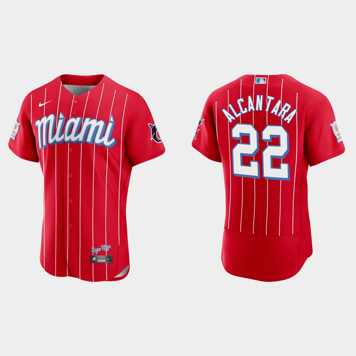 Personalized Miami Marlins #22 Sandy Alcantara Men’s 2021 City Connect Authentic MLB Jersey Red