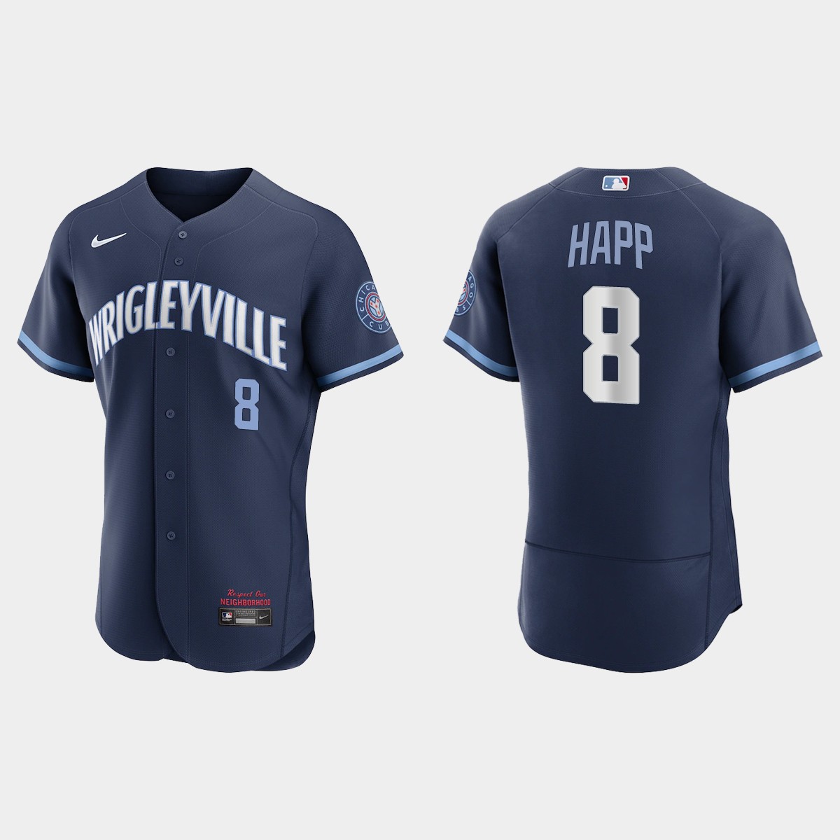 Personalized Chicago Cubs #8 Ian Happ Men’s 2021 City Connect Authentic Navy MLB Jersey
