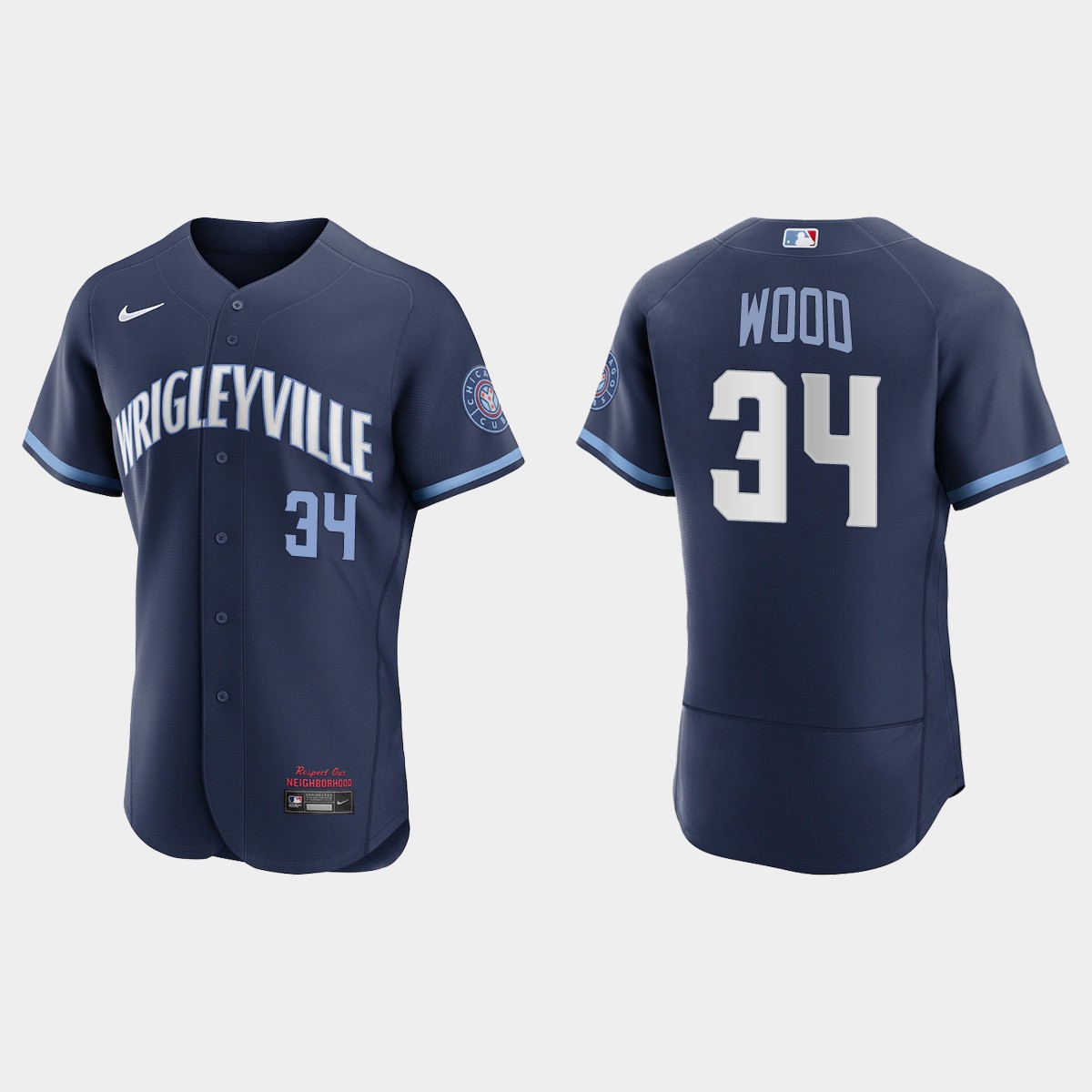 Personalized Chicago Cubs #34 Kerry Wood Men’s 2021 City Connect Authentic Navy MLB Jersey