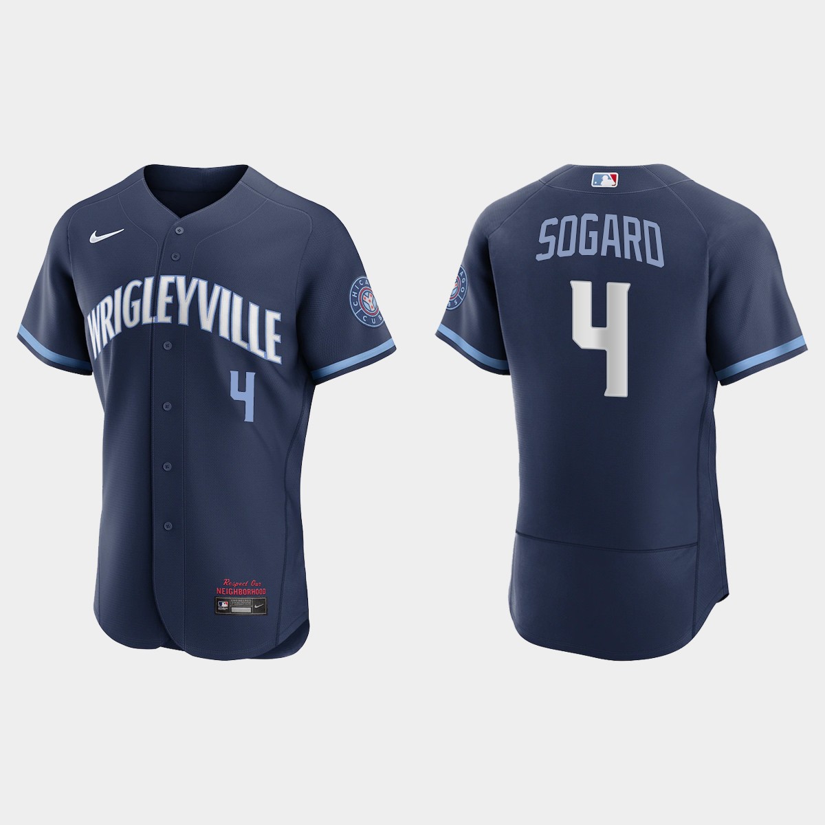 Personalized Chicago Cubs #4 Eric Sogard Men’s 2021 City Connect Authentic Navy MLB Jersey