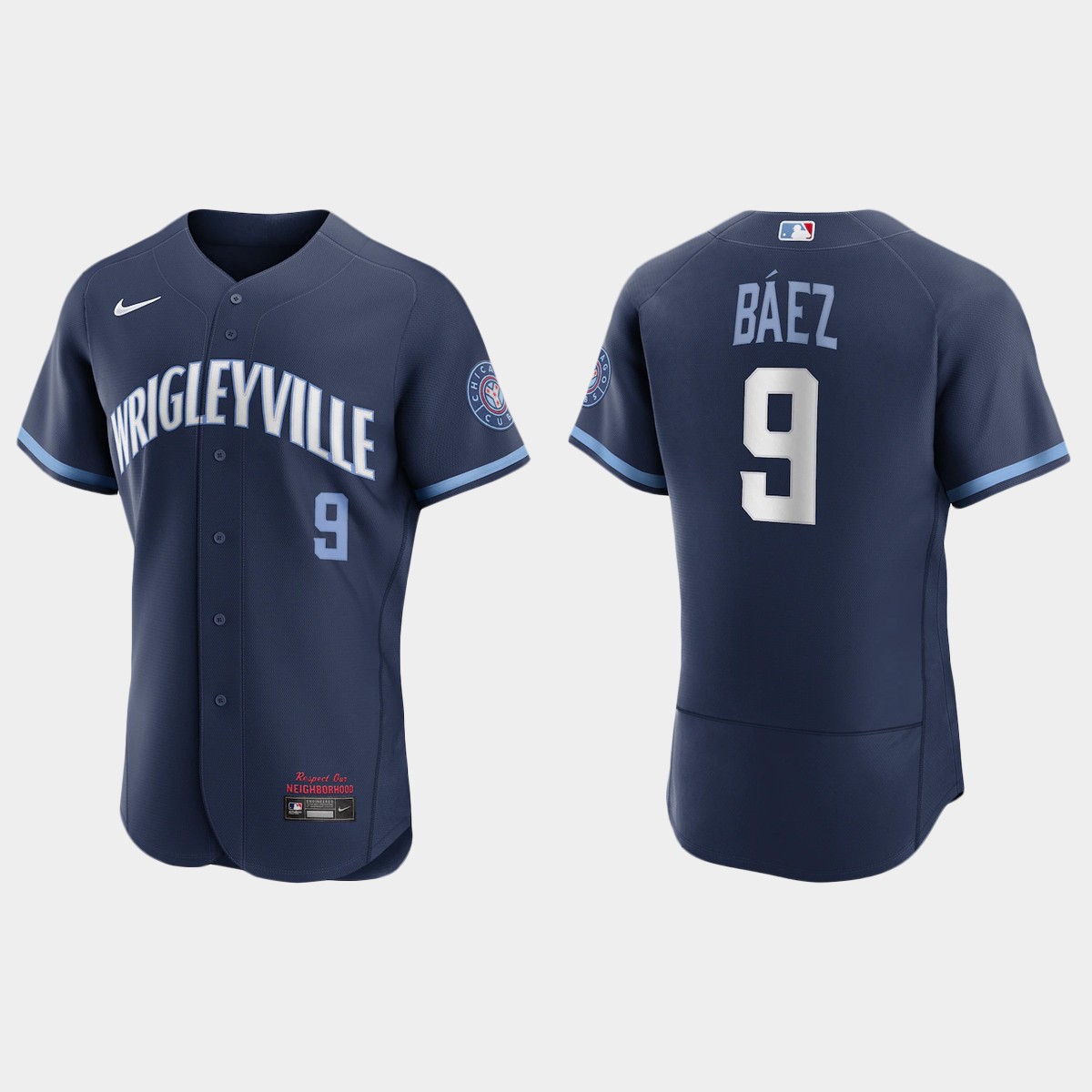 Personalized Chicago Cubs #9 Javier Baez Men’s 2021 City Connect Authentic Navy MLB Jersey