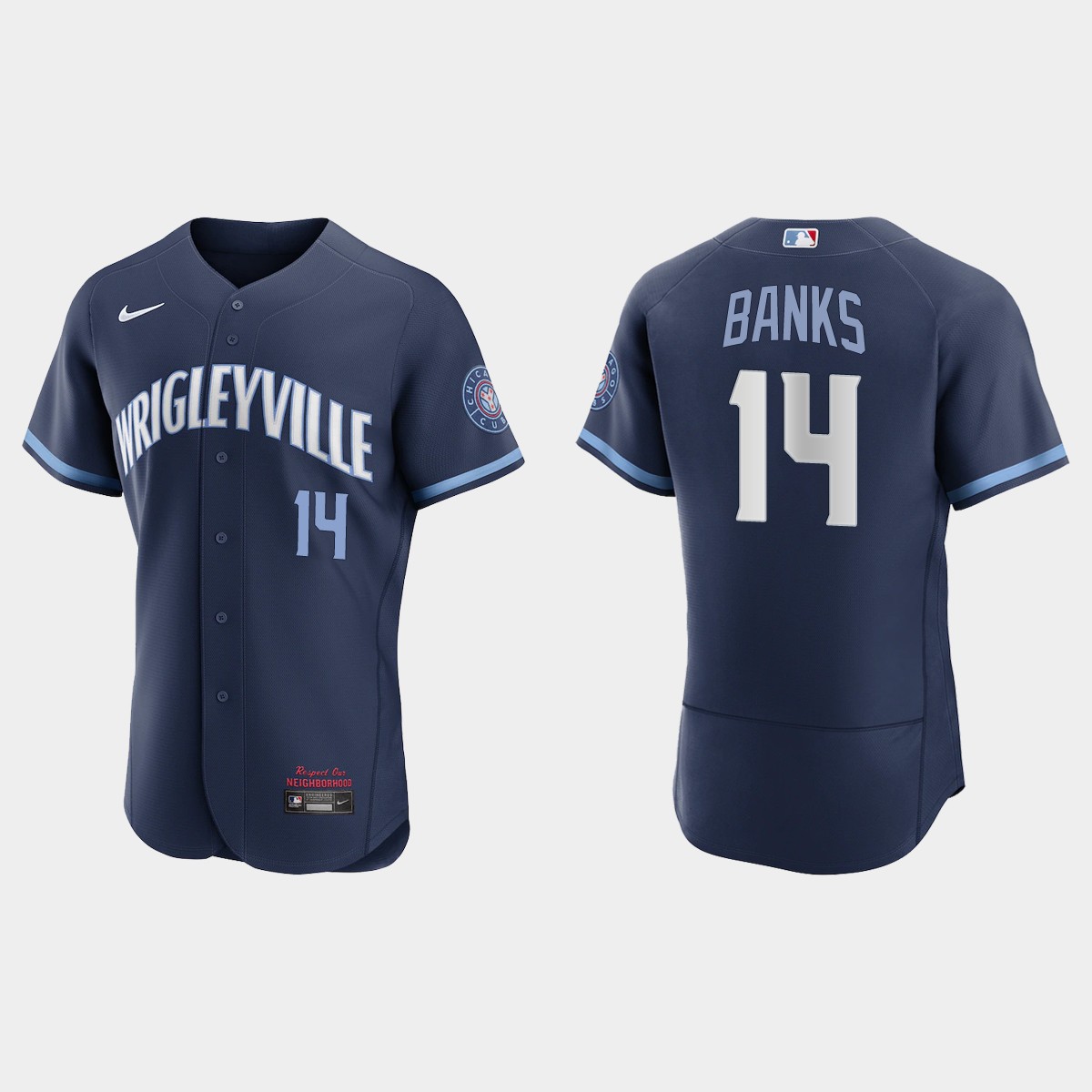 Personalized Chicago Cubs #14 Ernie Banks Men’s 2021 City Connect Authentic Navy MLB Jersey