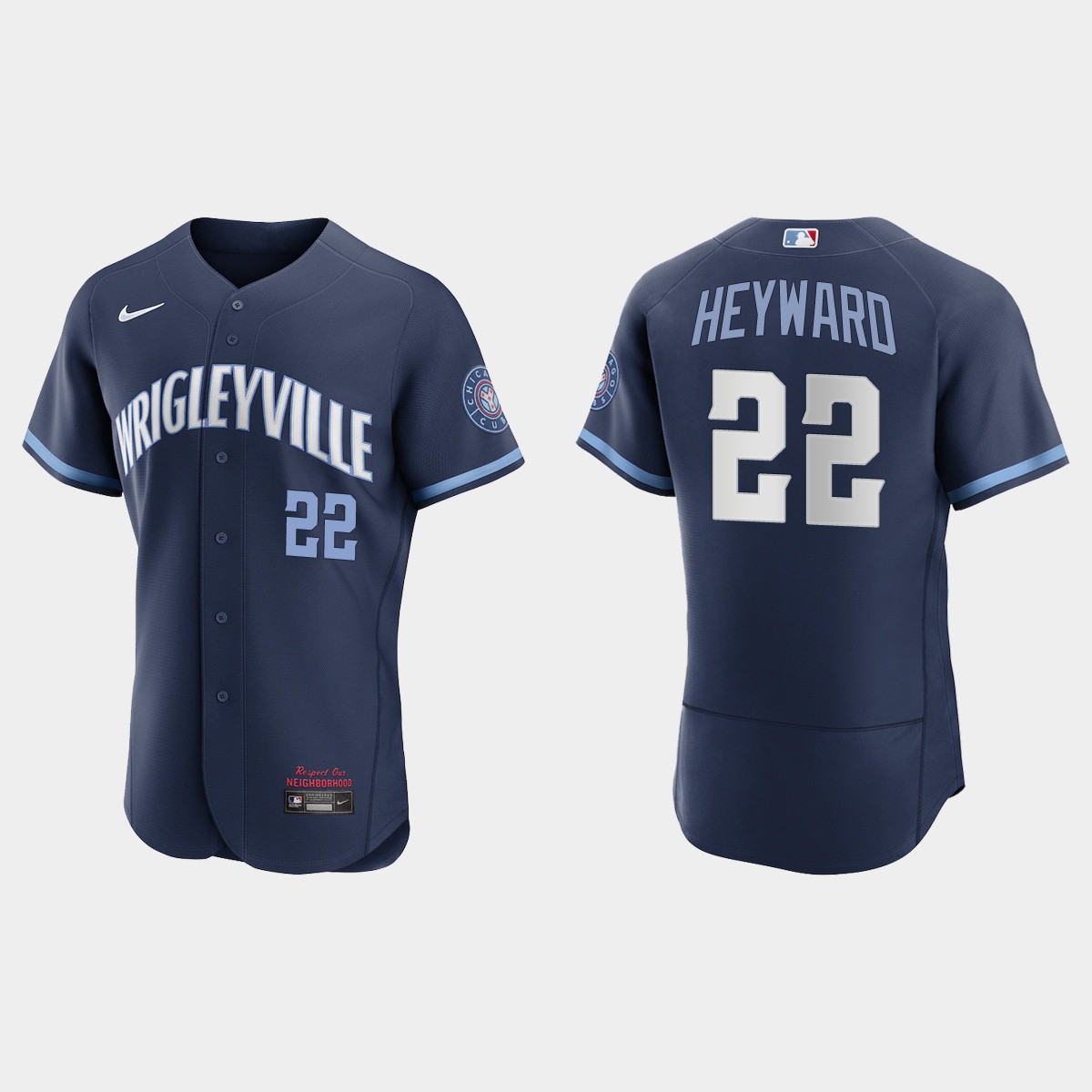 Personalized Chicago Cubs #22 Jason Heyward Men’s 2021 City Connect Authentic Navy MLB Jersey