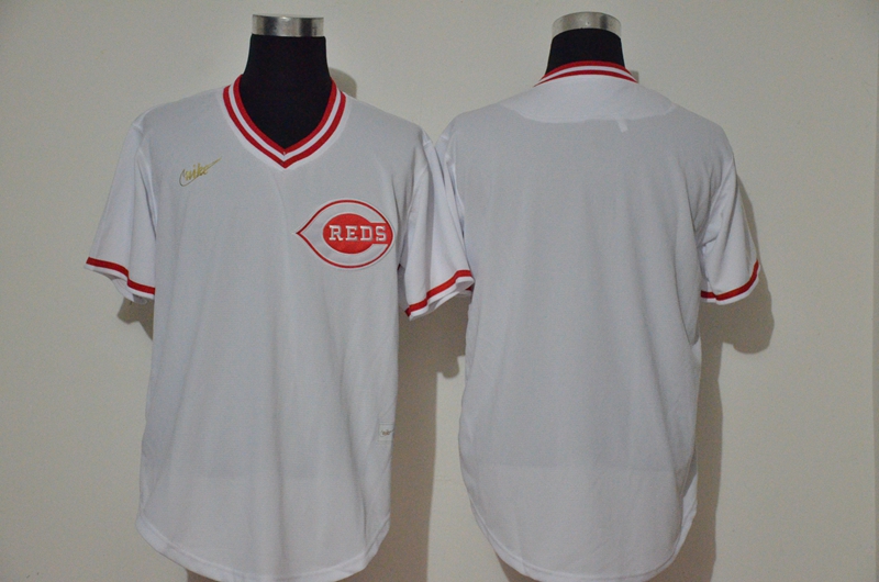 Personalized Men’s Cincinnati Reds Blank White Throwback Cooperstown Stitched MLB Cool Base Jersey